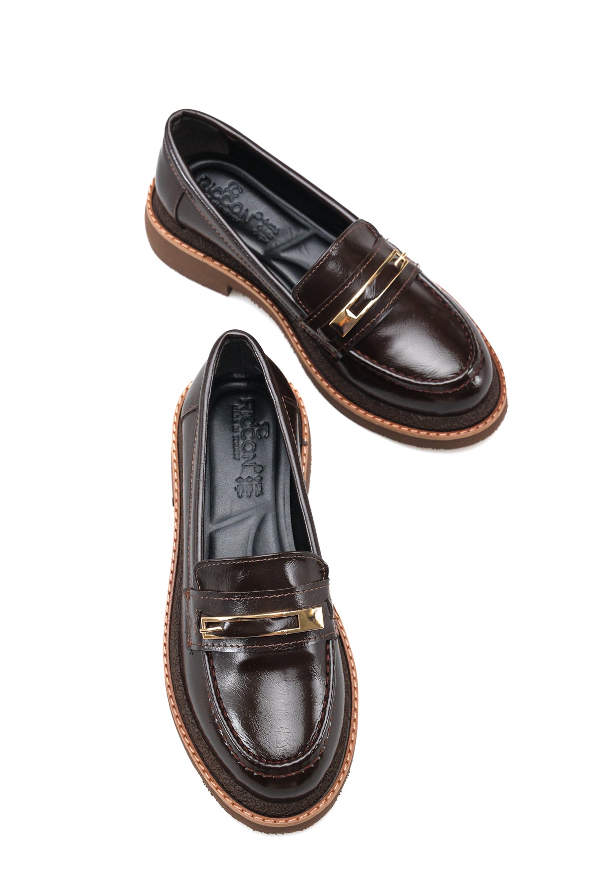 Riccon Vela Diva Kadın Loafer 0012510 Kahverengi Kırışık Rugan