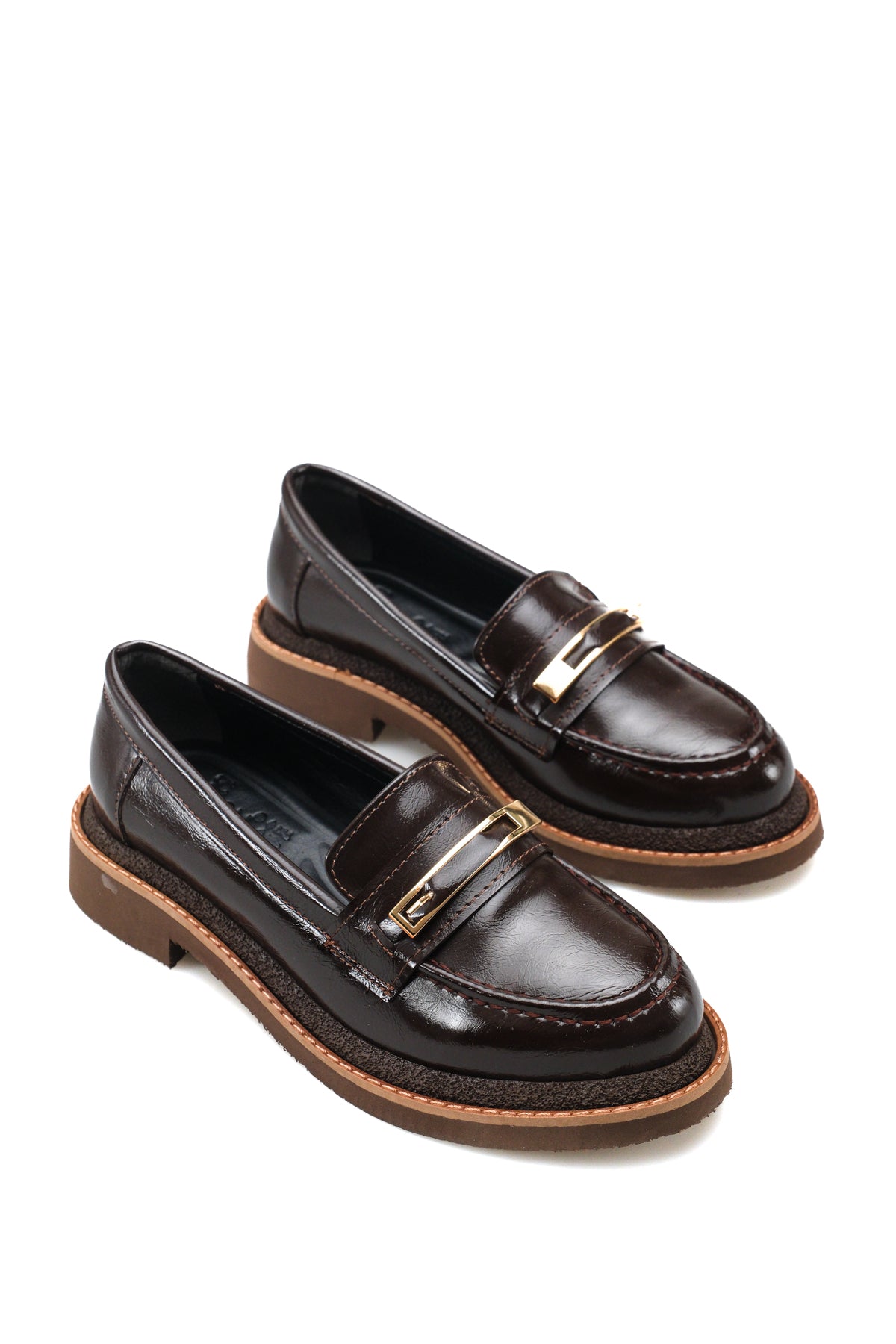 Riccon Vela Diva Kadın Loafer 0012510 Kahverengi Kırışık Rugan