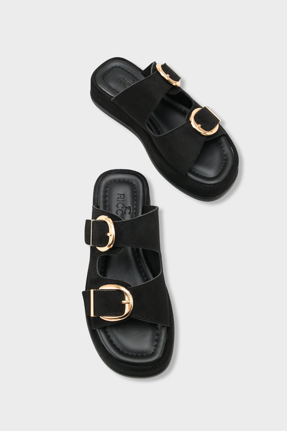 Riccon Kadın Çift Tokalı Terlik 0012683 Siyah Süet