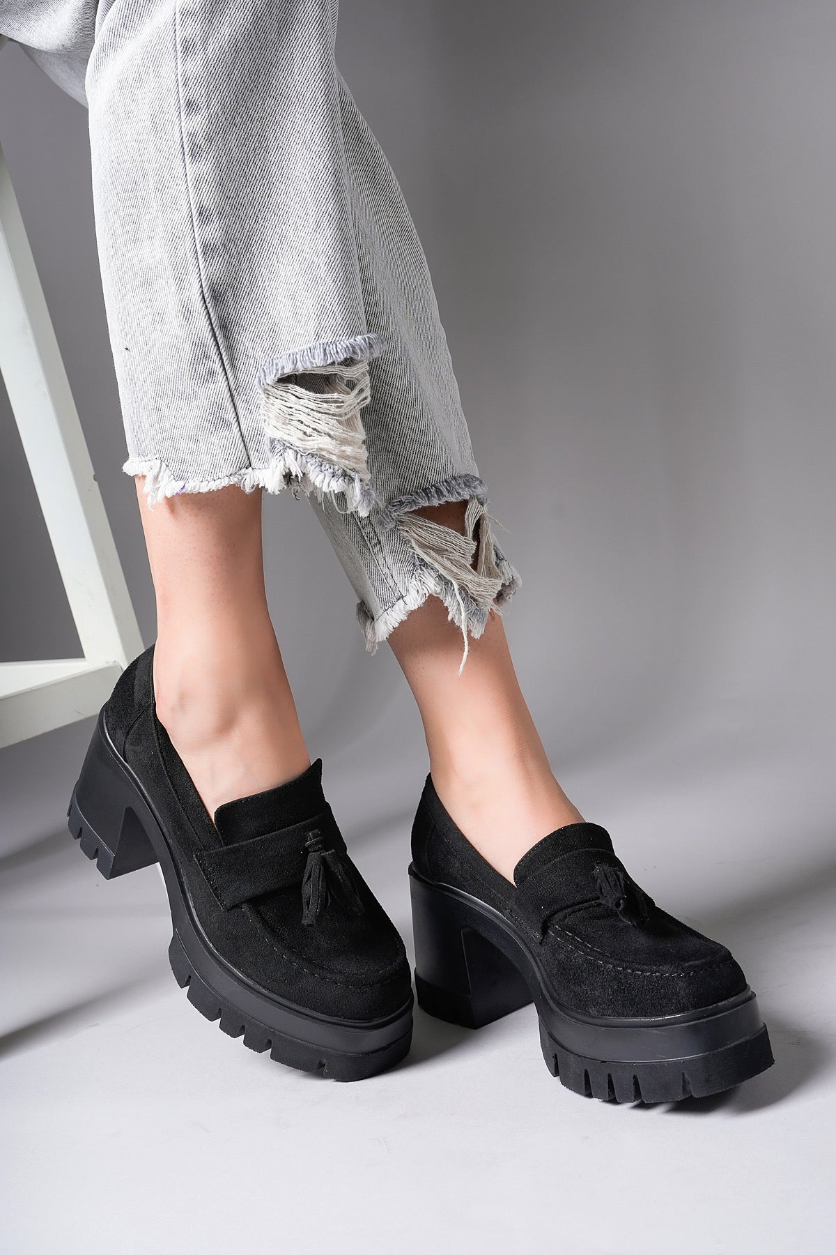 Riccon Aendorei Kadın Loafer 0012509 Siyah Süet