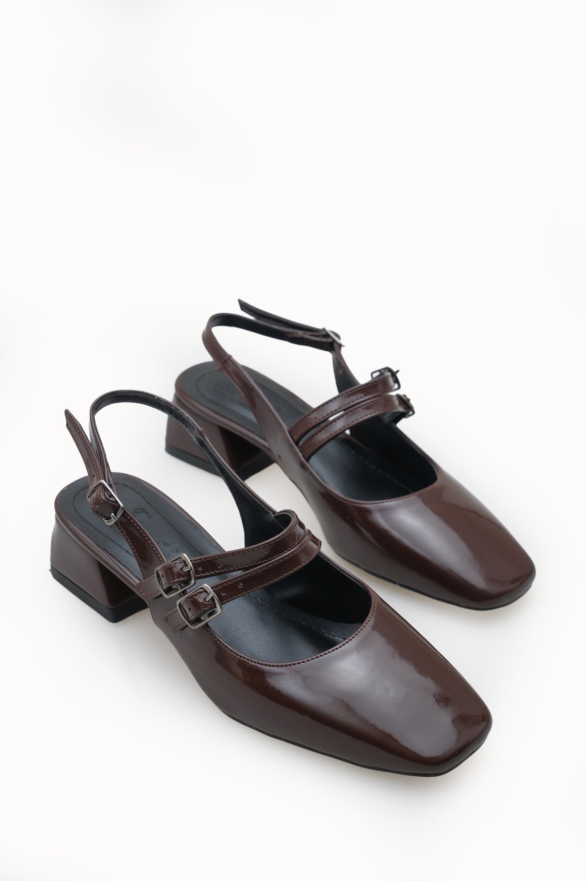 Riccon Kadın Arkası Açık Topuklu Ayakkabı 00121003 Kahverengi Rugan