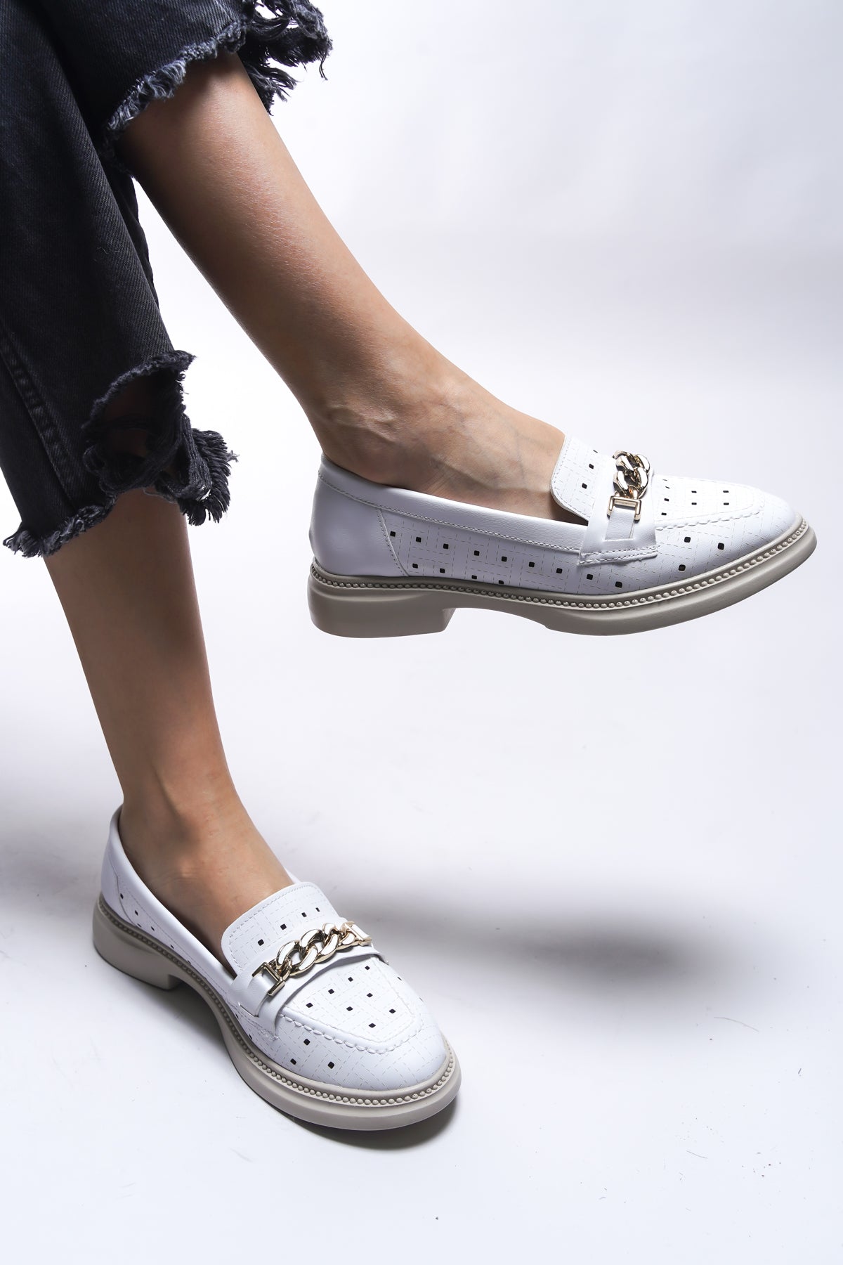 Riccon Jessimyra Kadın Loafer 0012454 Beyaz Cilt