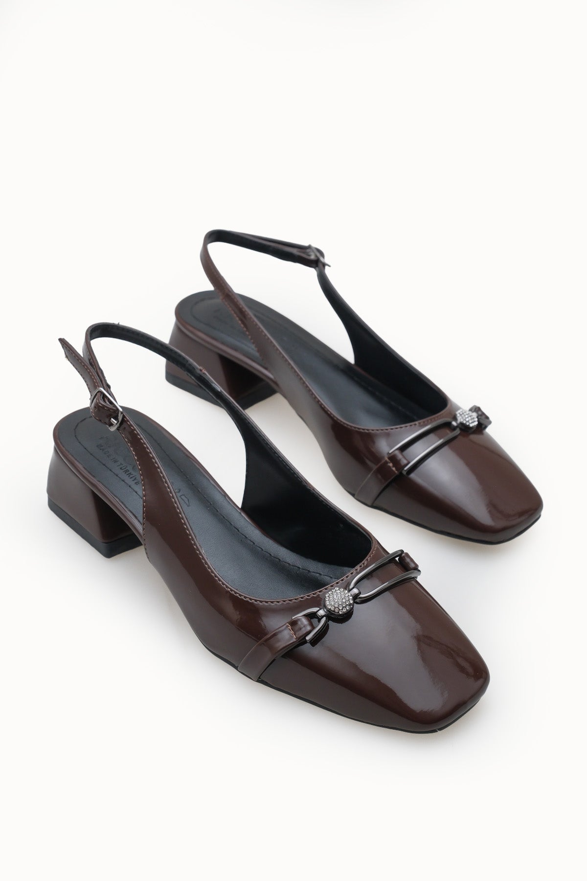 Riccon Kadın Arkası Açık Topuklu Ayakkabı 00121002 Kahverengi Rugan