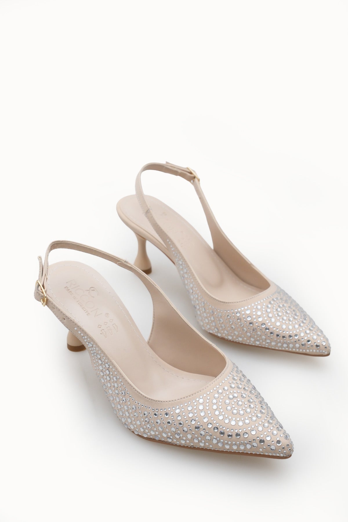 Riccon Kadın Sivri Burunlu Arkası Açık İnce Topuklu Ayakkabı 0012550 Ten