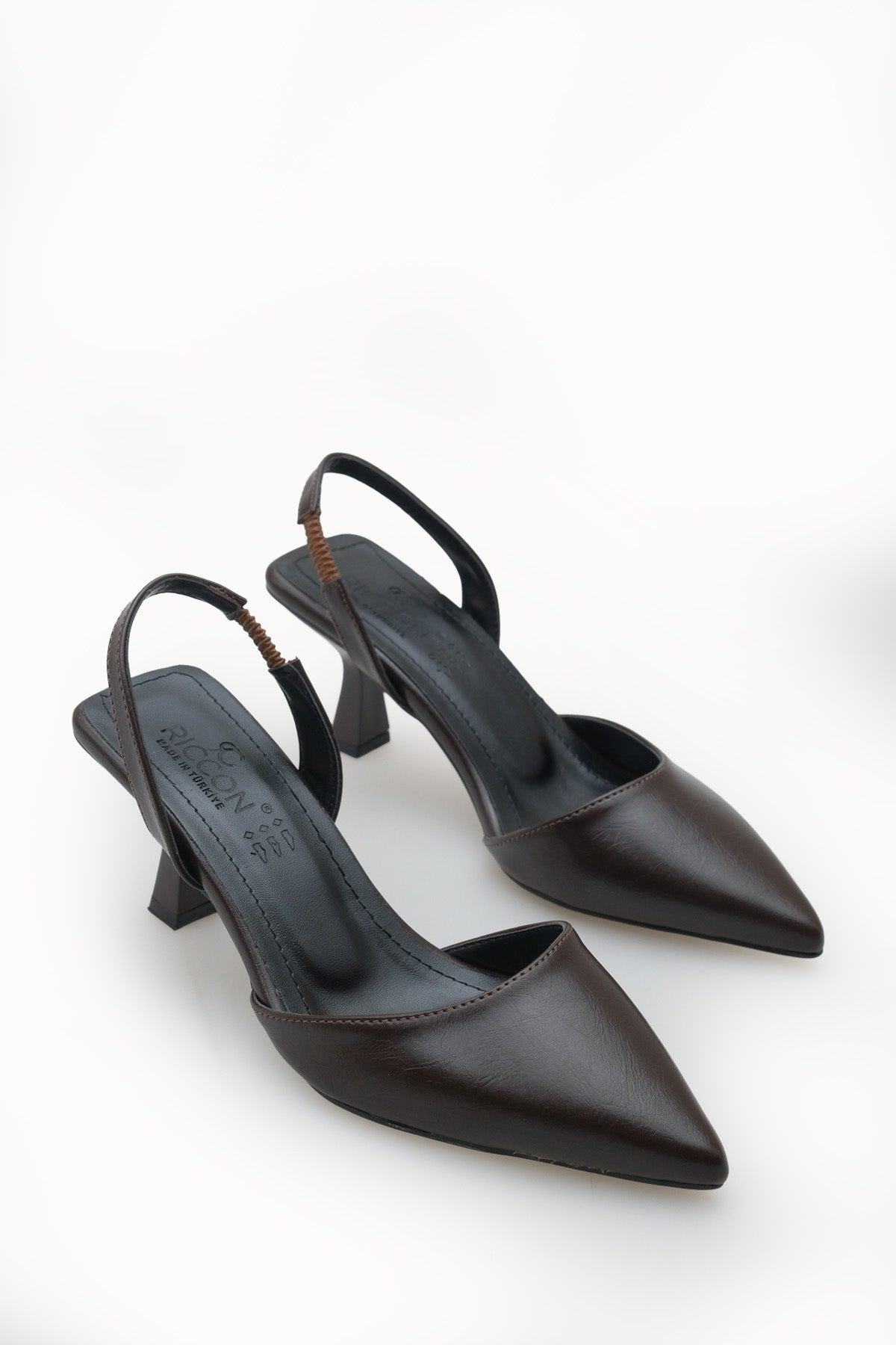 Riccon Kadın Sivri Burunlu Arkası Açık İnce Topuklu Ayakkabı 001206 Kahverengi Rustik