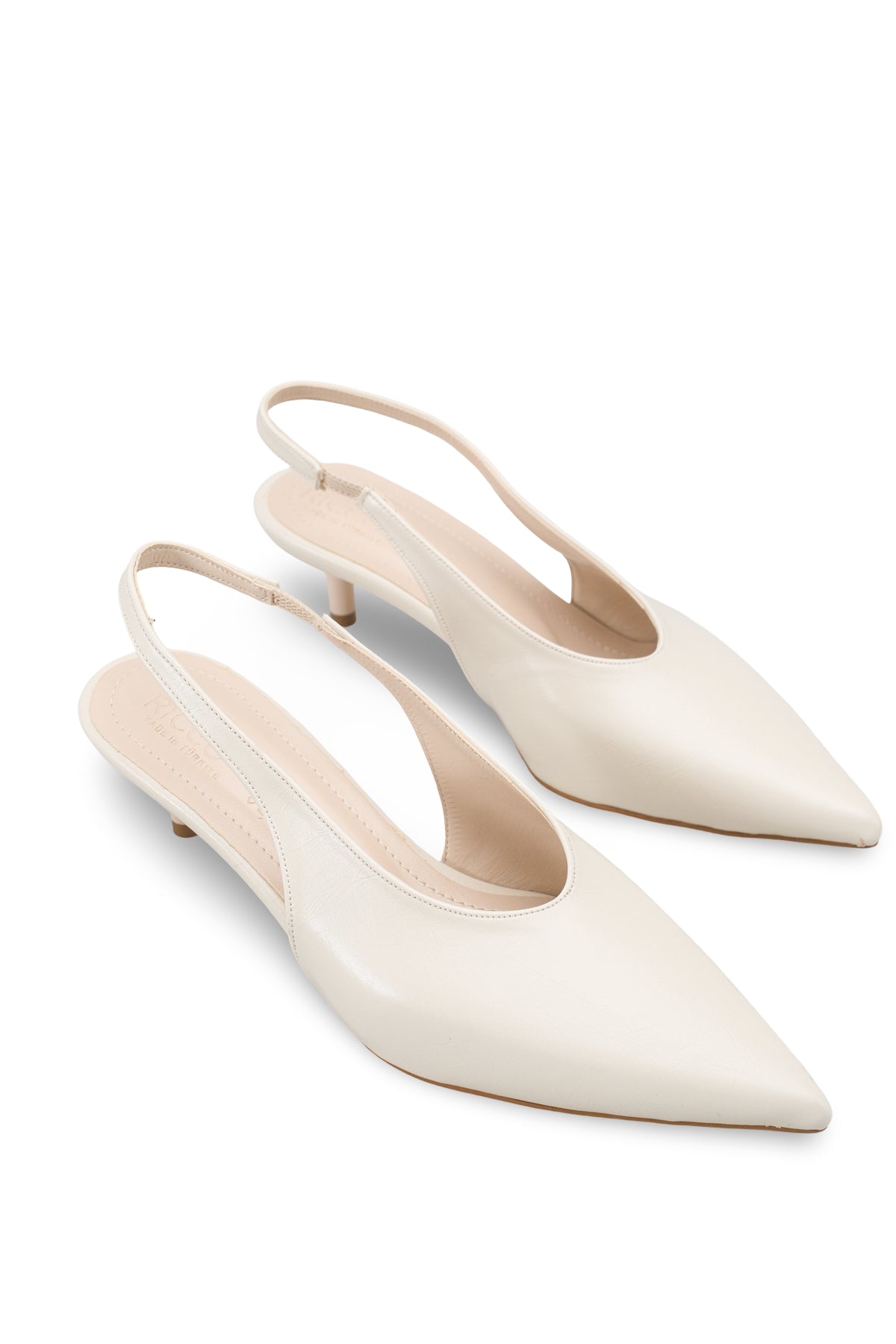 Riccon Kadın Sivri Burunlu Arkası Açık İnce Topuklu Ayakkabı 0012260 Ten Rustik