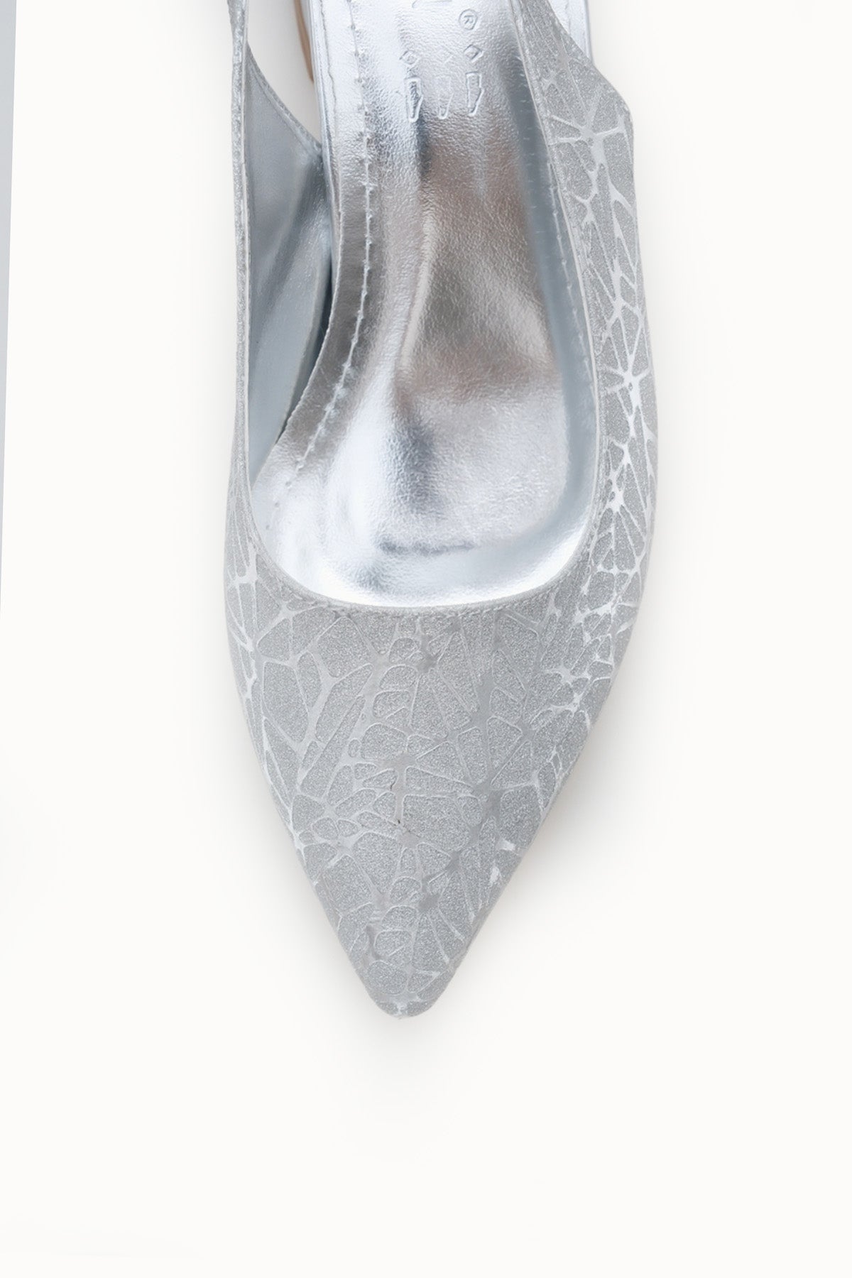 Riccon Kadın Sivri Burunlu Arkası Açık Topuklu Ayakkabı 0012420 Gümüş Dokulu