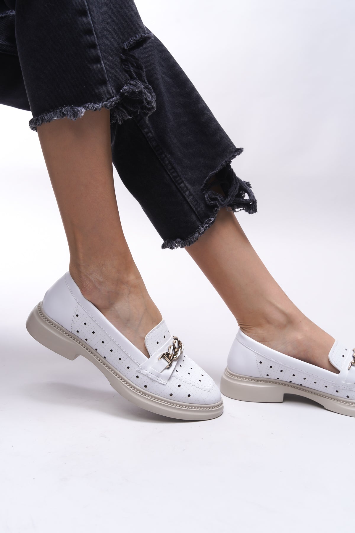Riccon Jessimyra Kadın Loafer 0012454 Beyaz Cilt