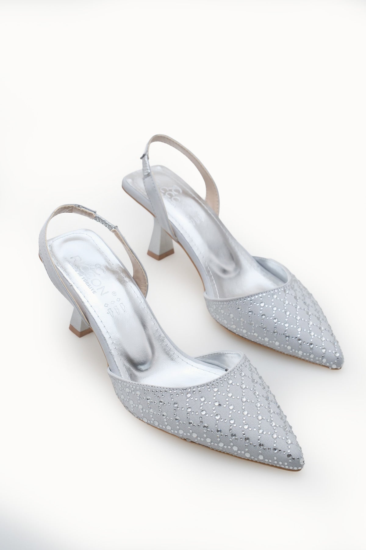 Riccon Kadın Sivri Burunlu Arkası Açık İnce Topuklu Ayakkabı 001207 Gümüş Gümüş