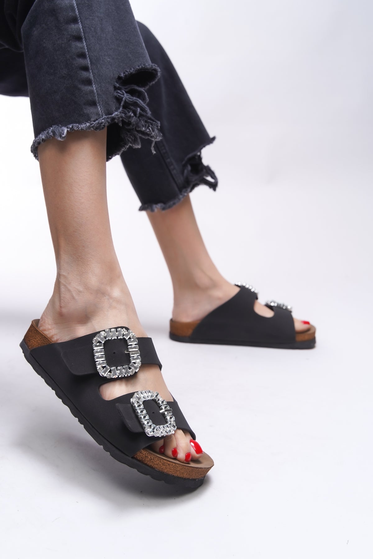 Riccon Mahcerys Kadın Taşlı Çift Tokalı Terlik 0012555