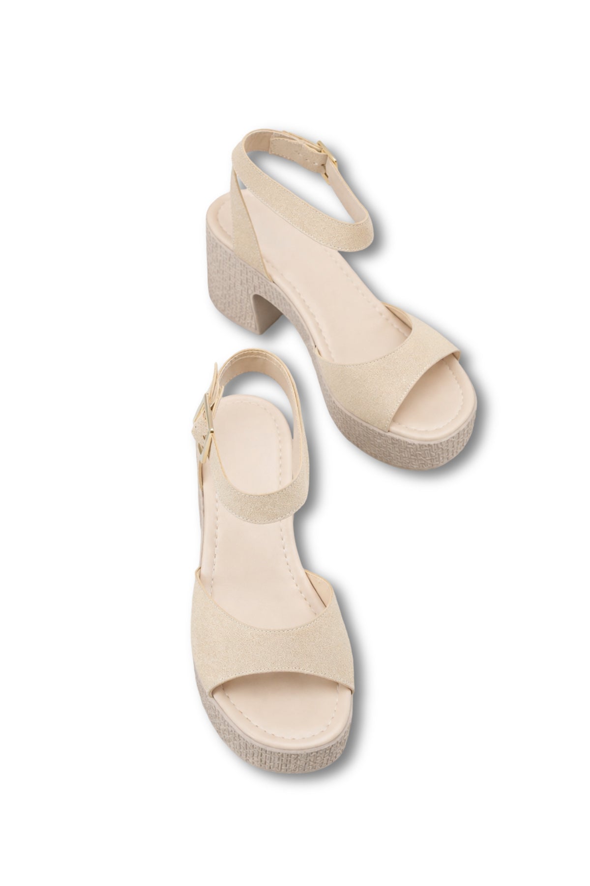 Riccon Kadın Topuklu Sandalet 0012705 Bej Deri Dokulu