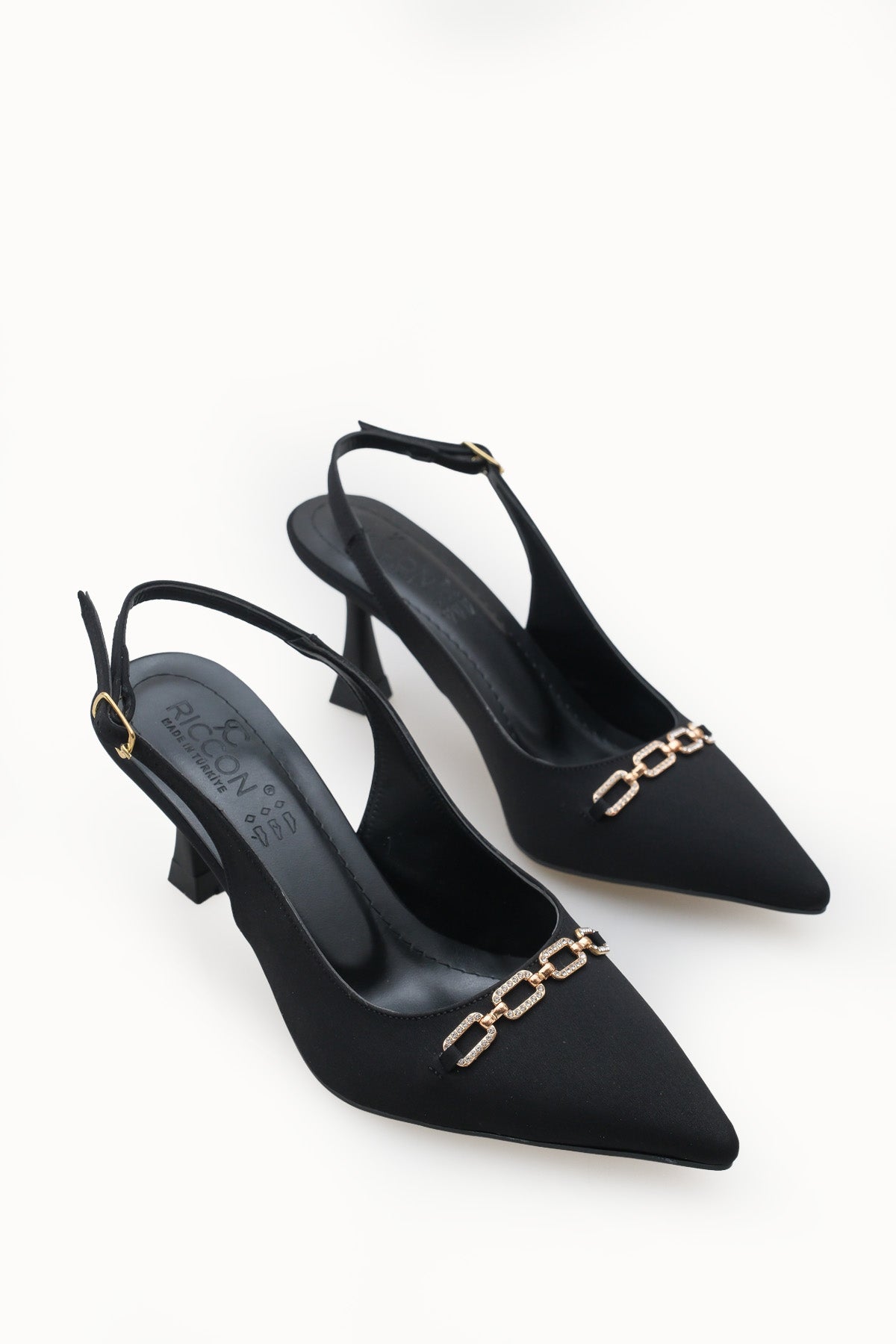 Riccon Kadın Sivri Burunlu Arkası Açık İnce Topuklu Ayakkabı 0012715 Mat Siyah