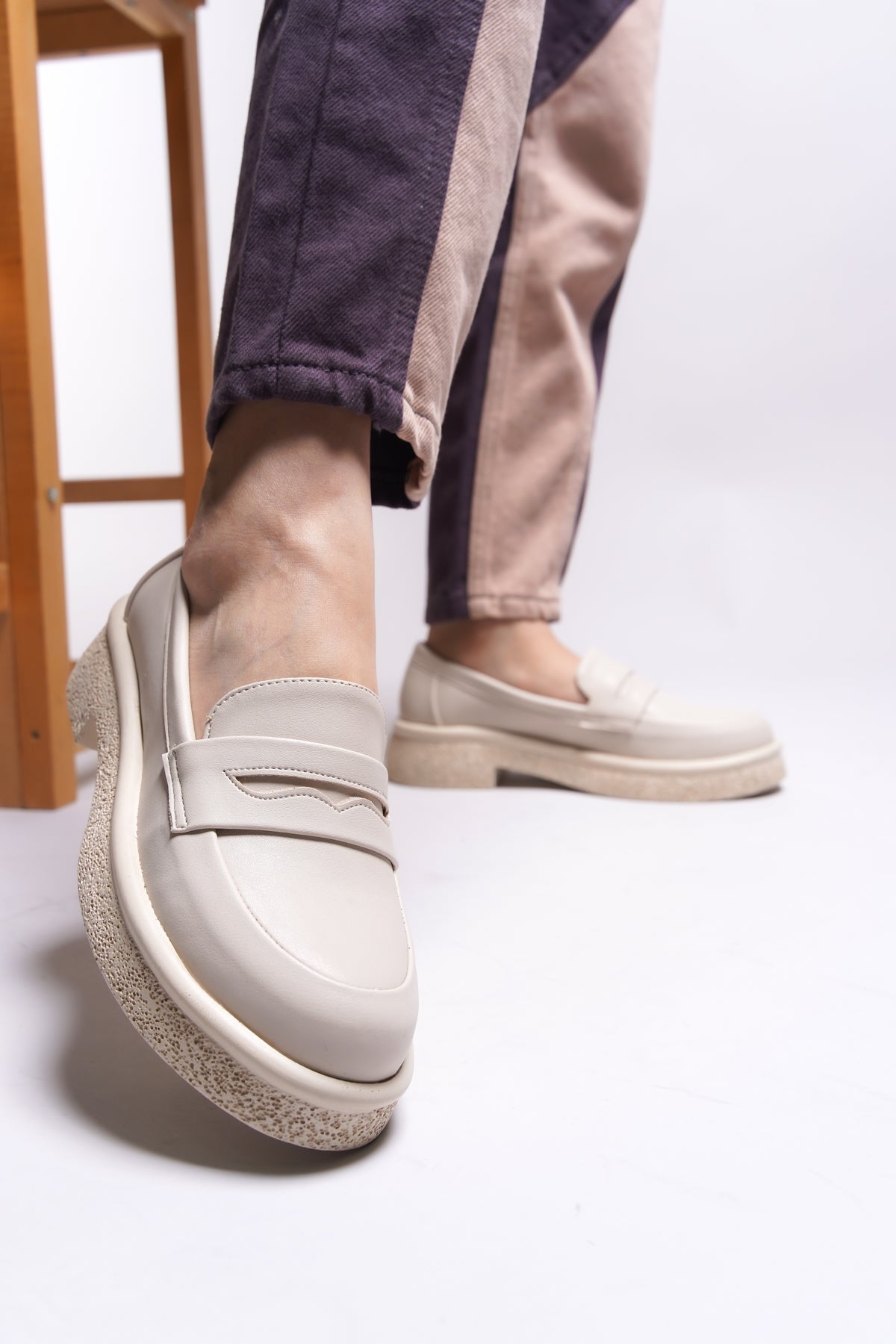 Riccon Ashlalona Kadın Loafer 00121201 Bej Cilt