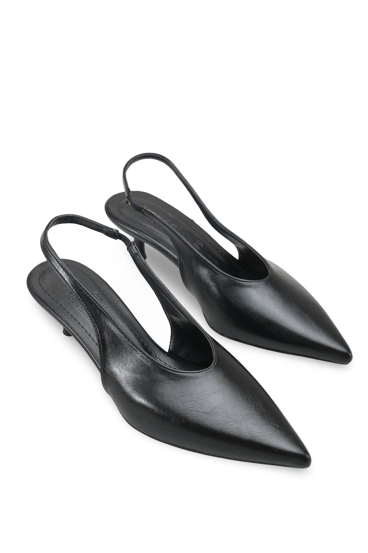 Riccon Kadın Sivri Burunlu Arkası Açık İnce Topuklu Ayakkabı 0012260 Siyah Rustik