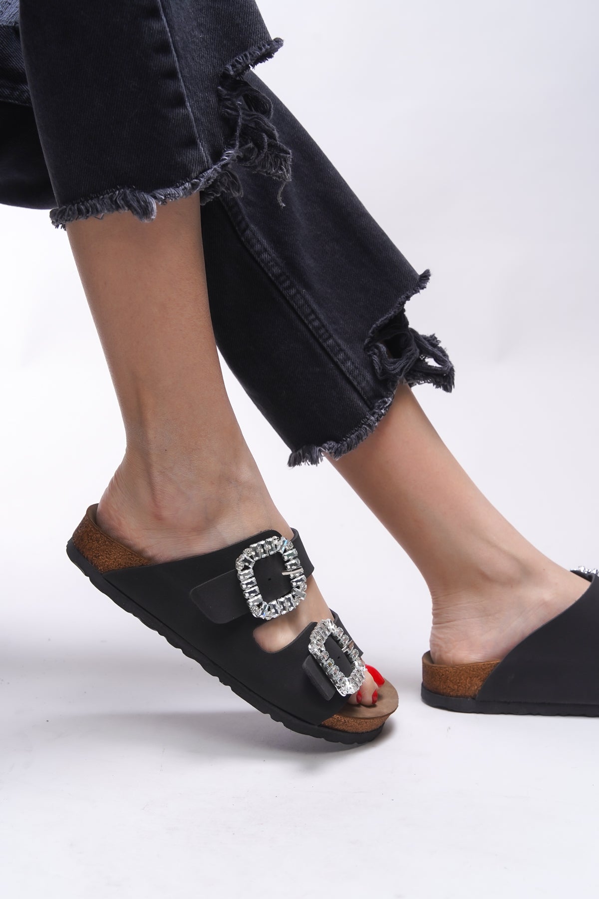 Riccon Mahcerys Kadın Taşlı Çift Tokalı Terlik 0012555