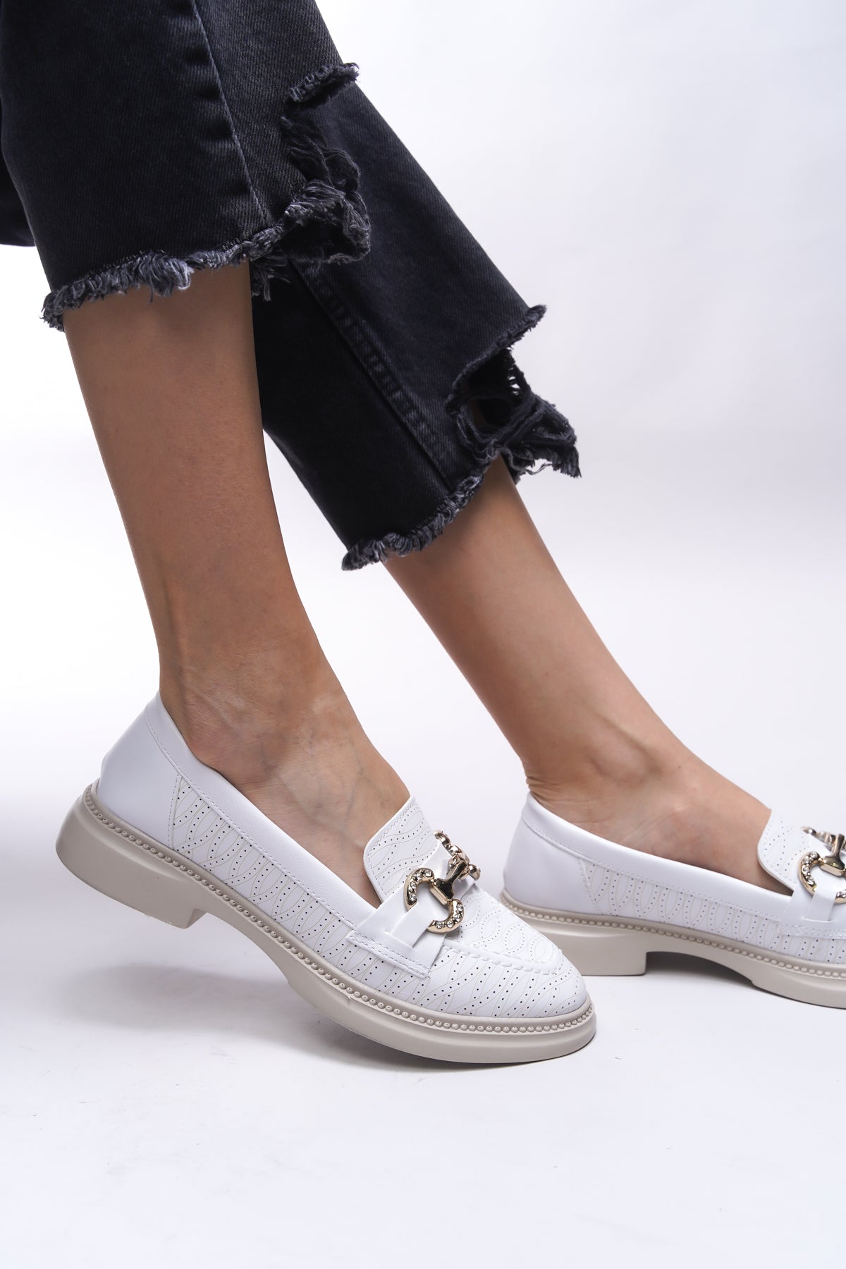 Riccon Jintheris Kadın Loafer 0012453 Beyaz Cilt