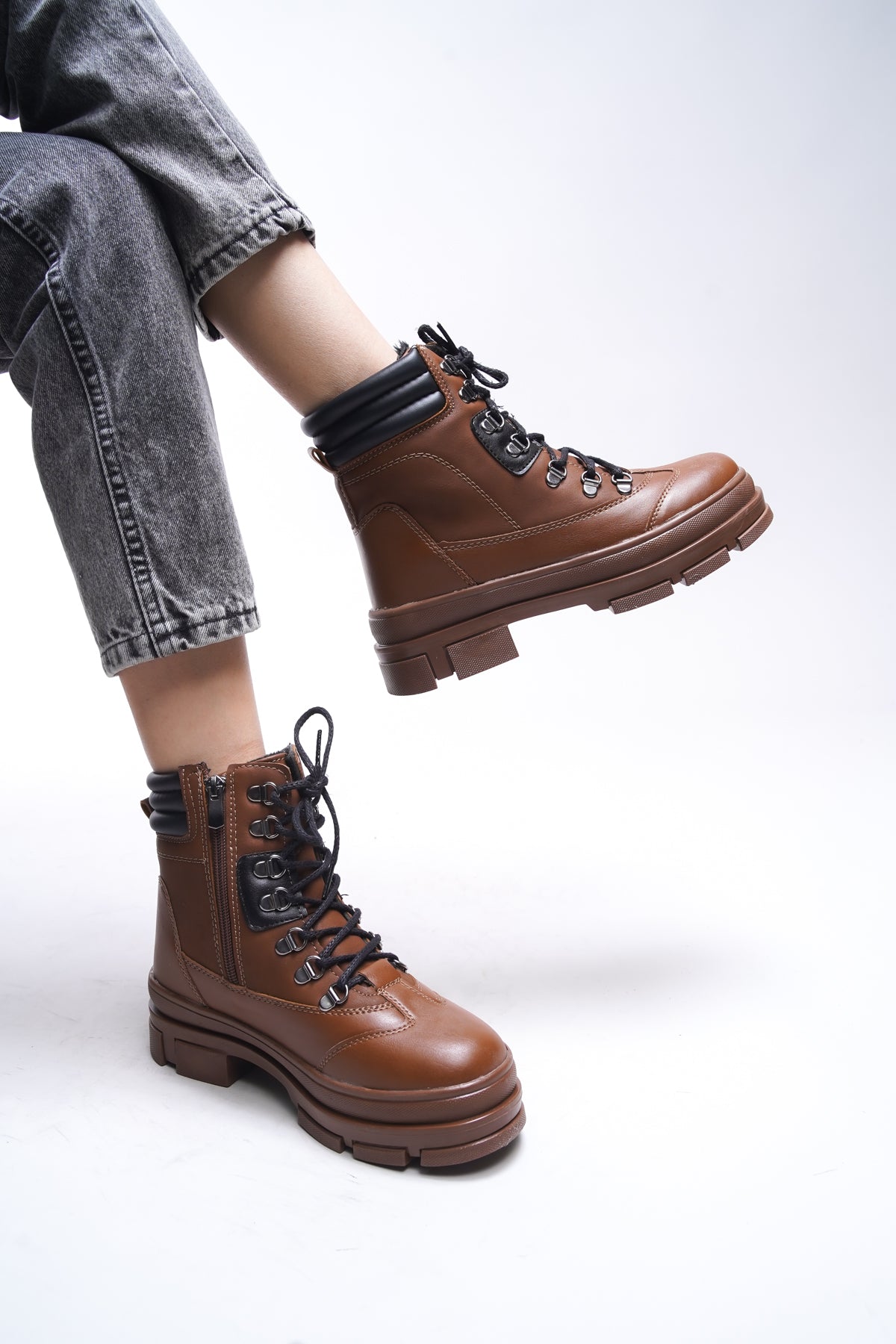 Riccon Kadın Fermuarlı Bot 00127645 Taba