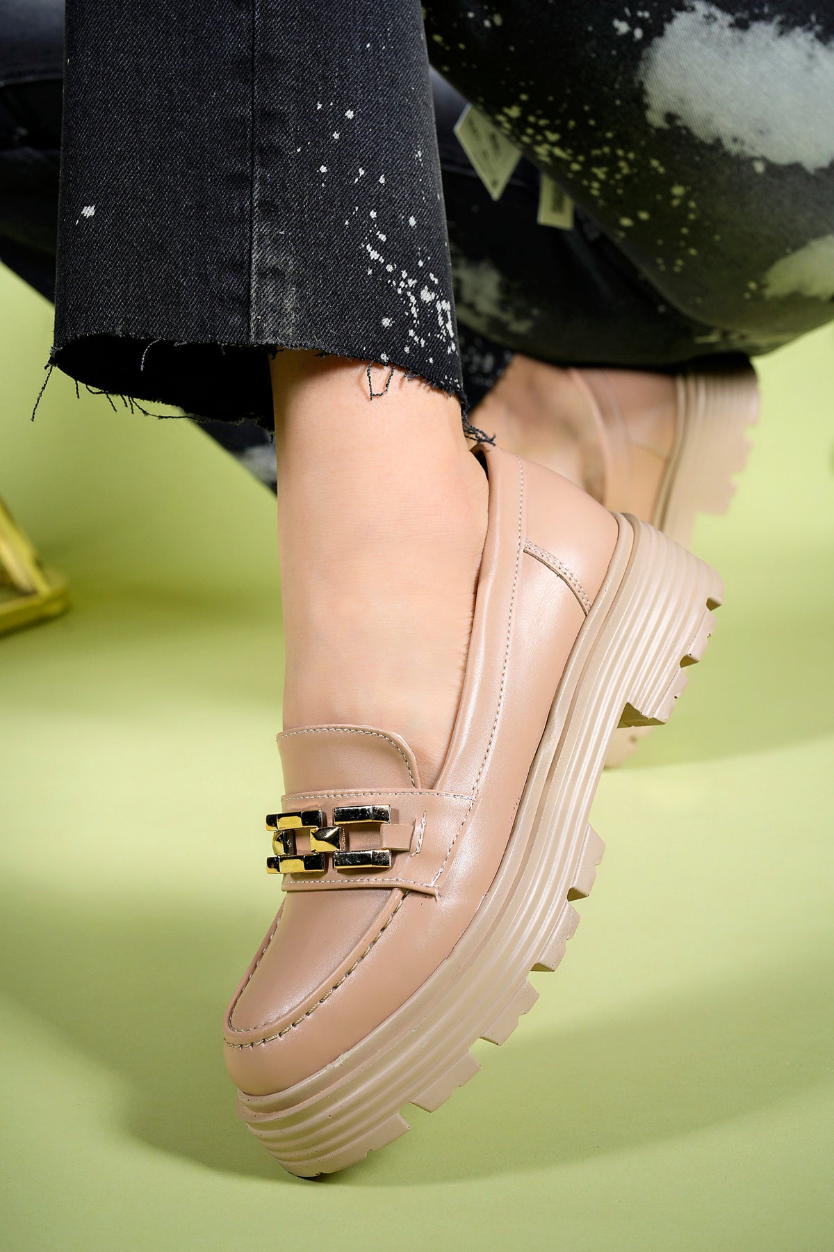 Riccon Kadın Günlük Loafer Ayakkabı 0012970 Nude Cilt