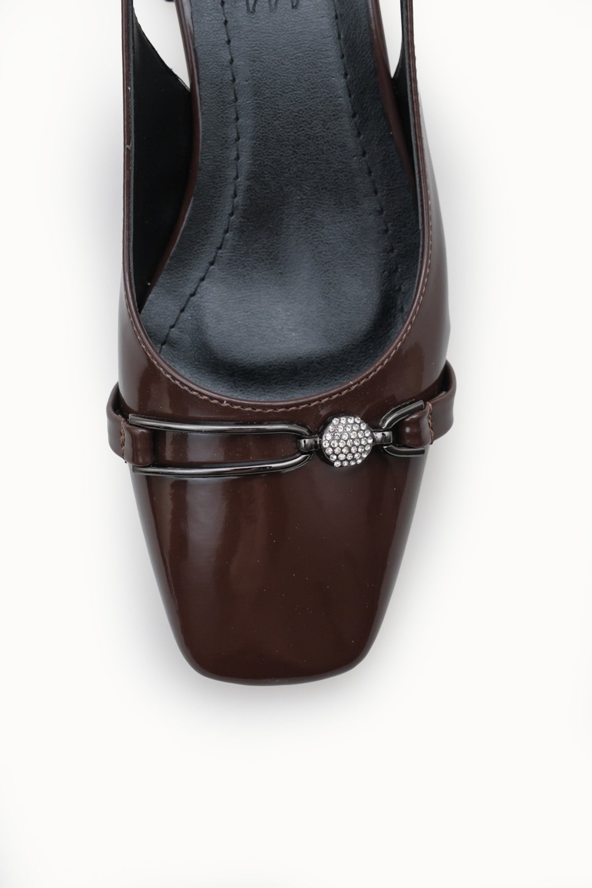 Riccon Kadın Arkası Açık Topuklu Ayakkabı 00121002 Kahverengi Rugan