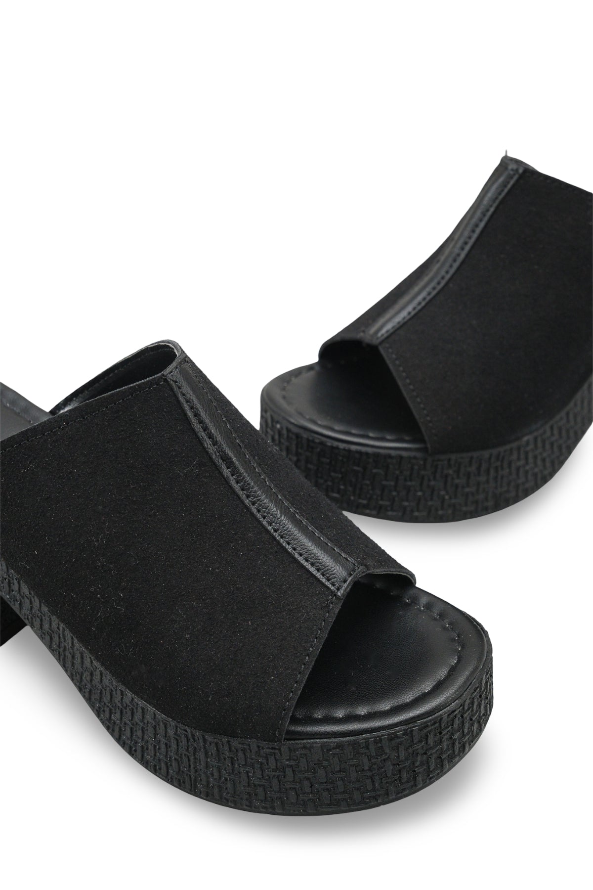 Riccon Kadın Topuklu Terlik 0012702 Siyah Deri Dokulu