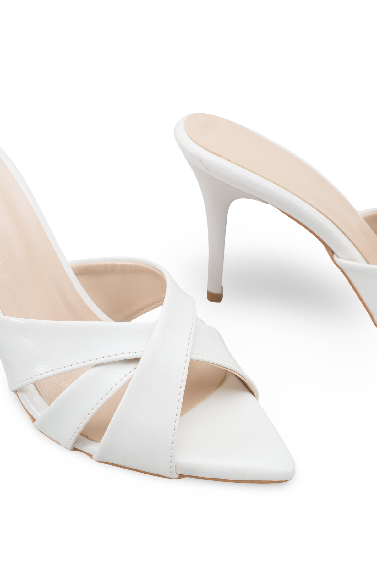 Riccon Kadın İnce Topuklu Terlik 0012720 Beyaz Rustik