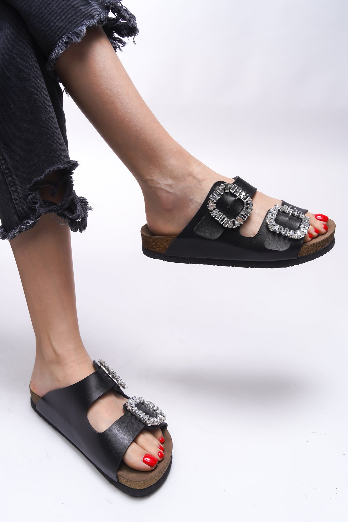 Riccon Mahcerys Kadın Taşlı Çift Tokalı Terlik 0012555