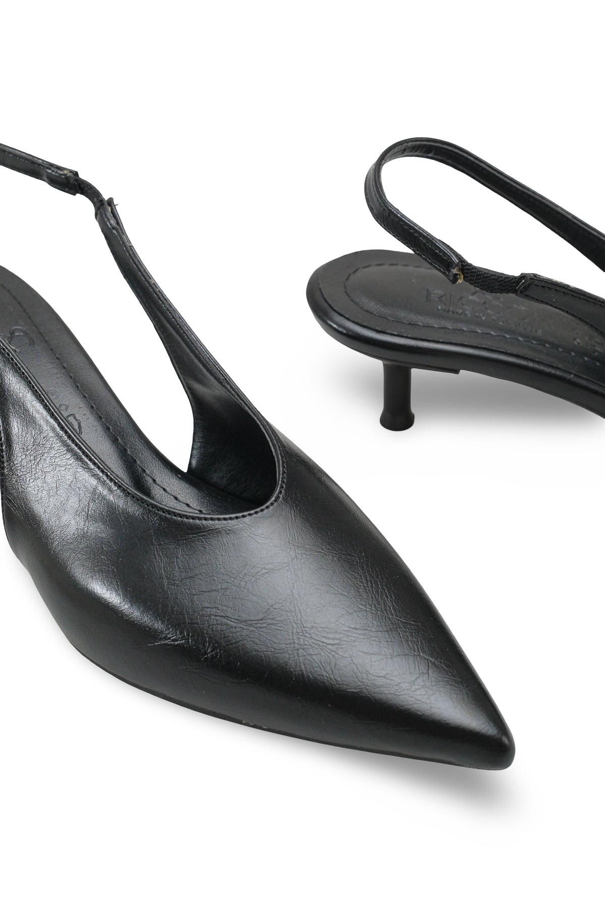 Riccon Kadın Sivri Burunlu Arkası Açık İnce Topuklu Ayakkabı 0012260 Siyah Rustik