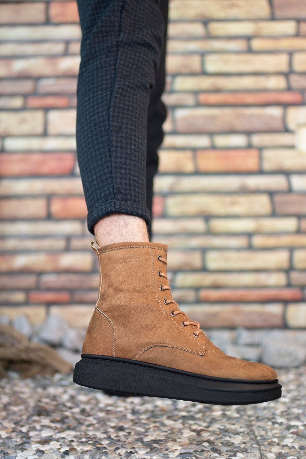 Riccon Erkek Sneaker Bot 0012373 Taba Siyah Süet