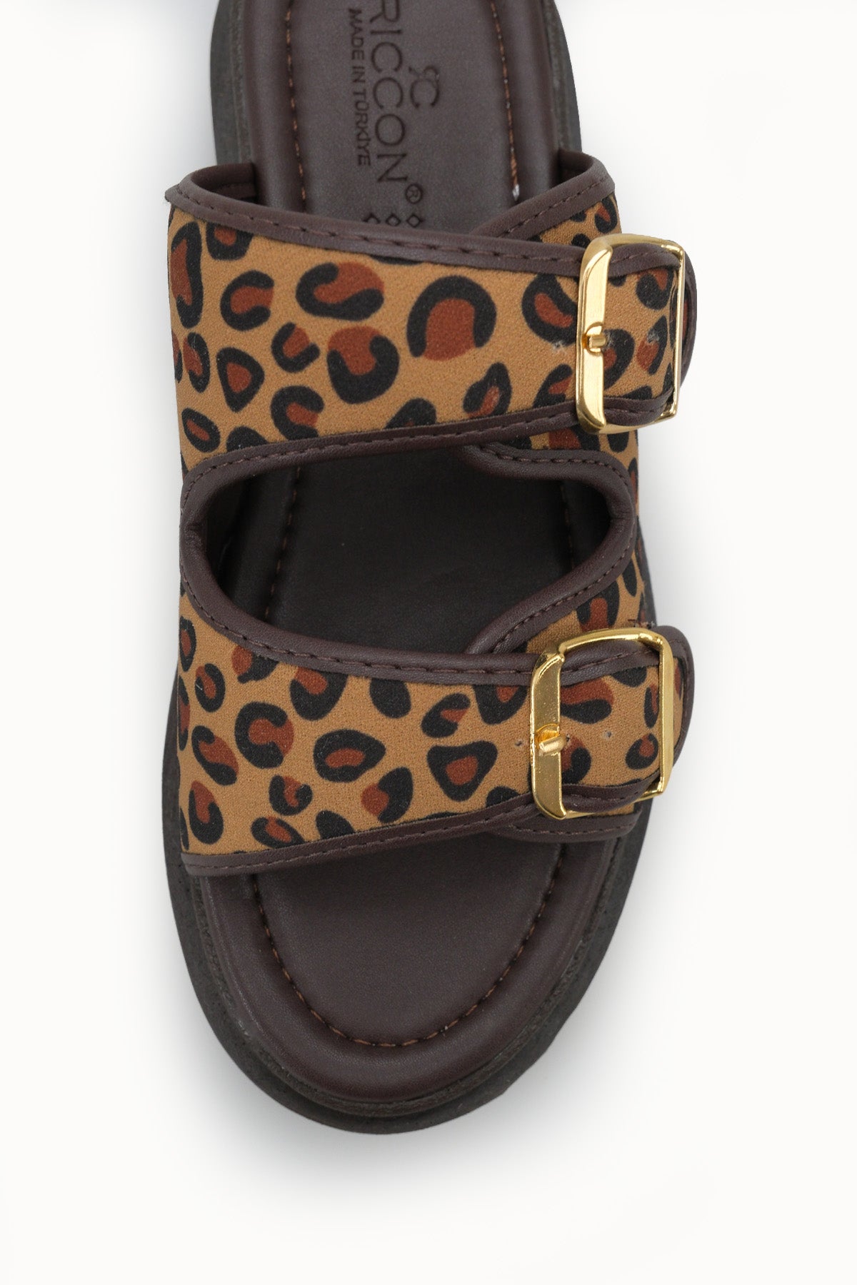 Riccon Kadın Çift Tokalı Terlik 00120401 Kahverengi