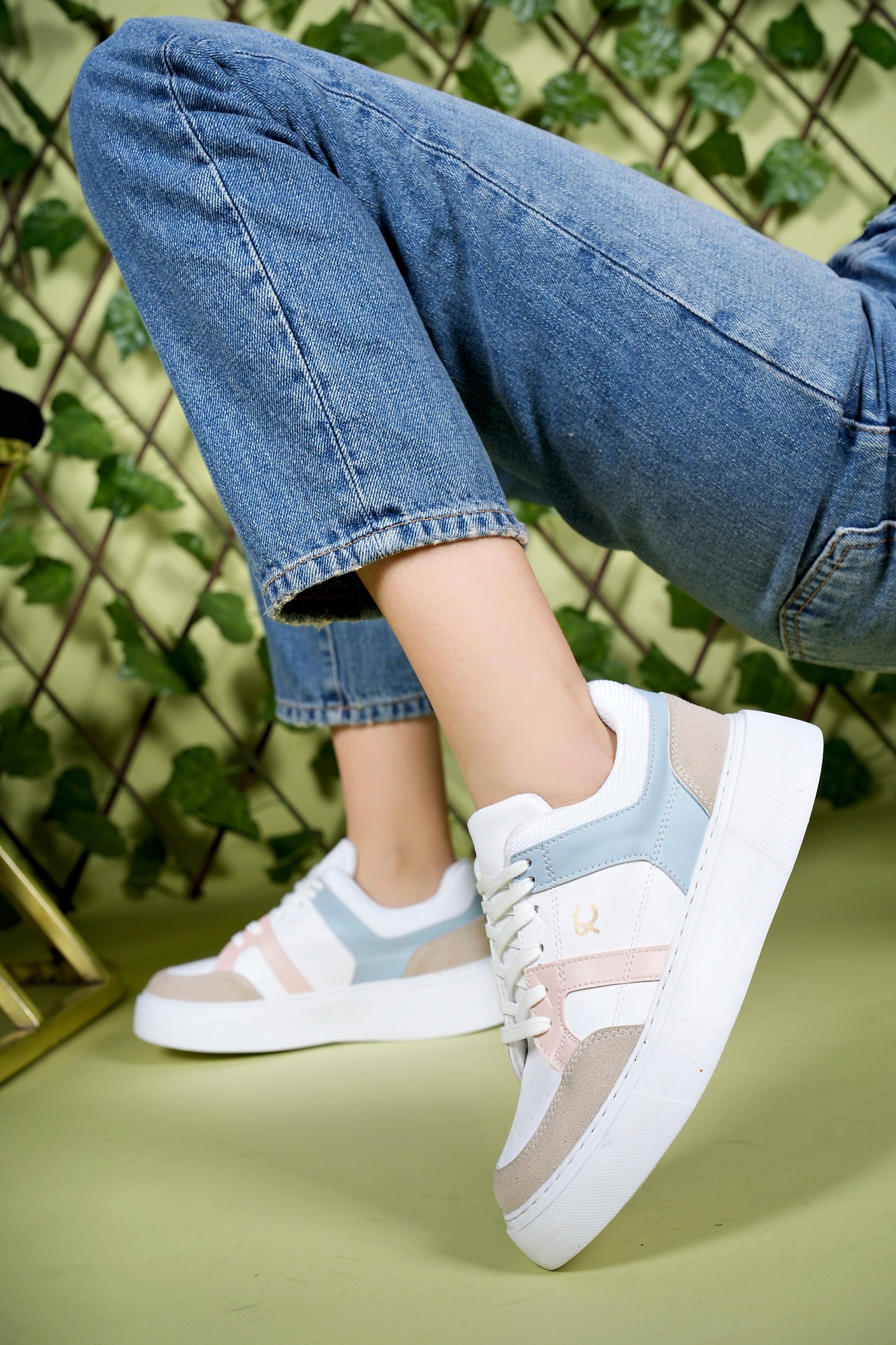 Riccon Kadın Sneaker 0012350 Beyaz Pudra Mavi Bej