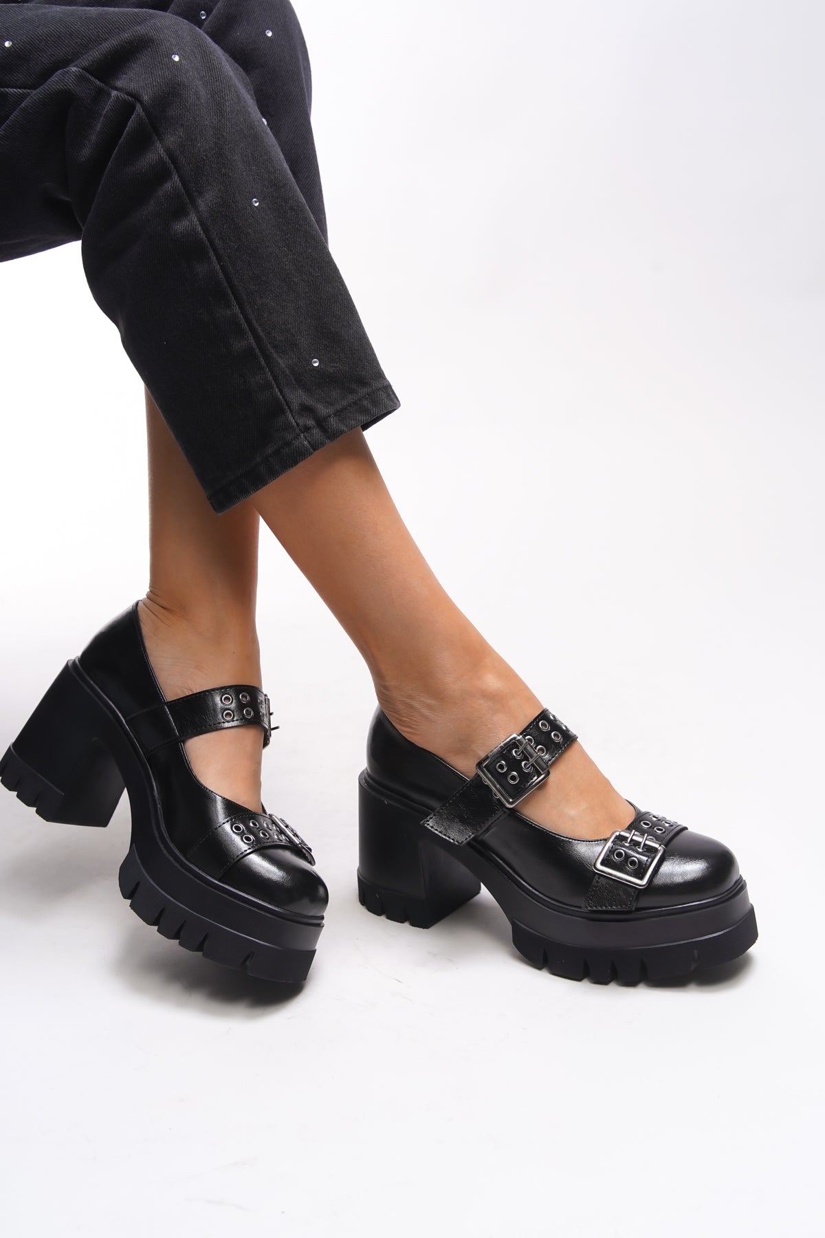 Riccon Lirwenia Kadın Çift Tokalı Topuklu Loafer 00121001