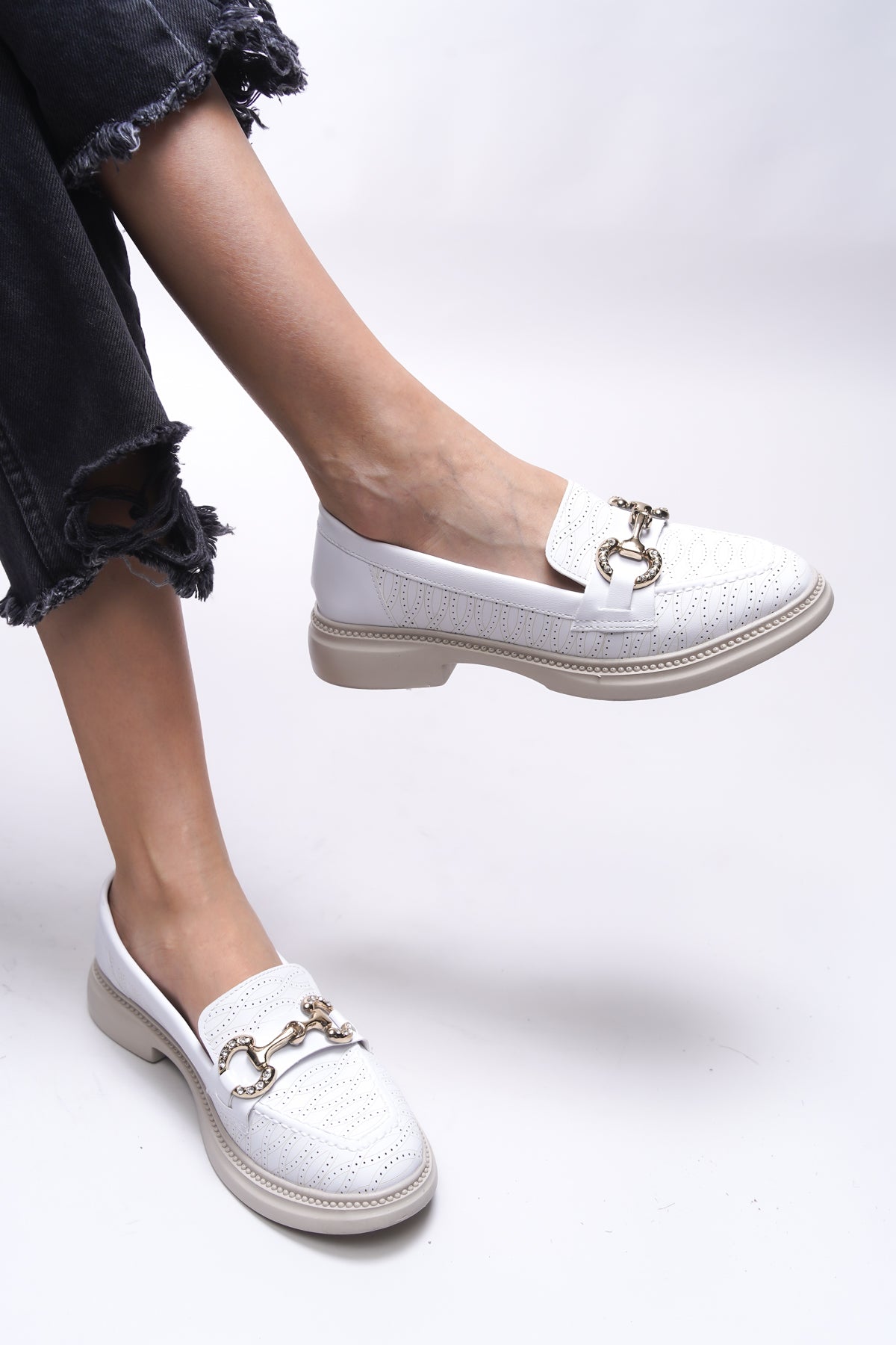 Riccon Jintheris Kadın Loafer 0012453 Beyaz Cilt