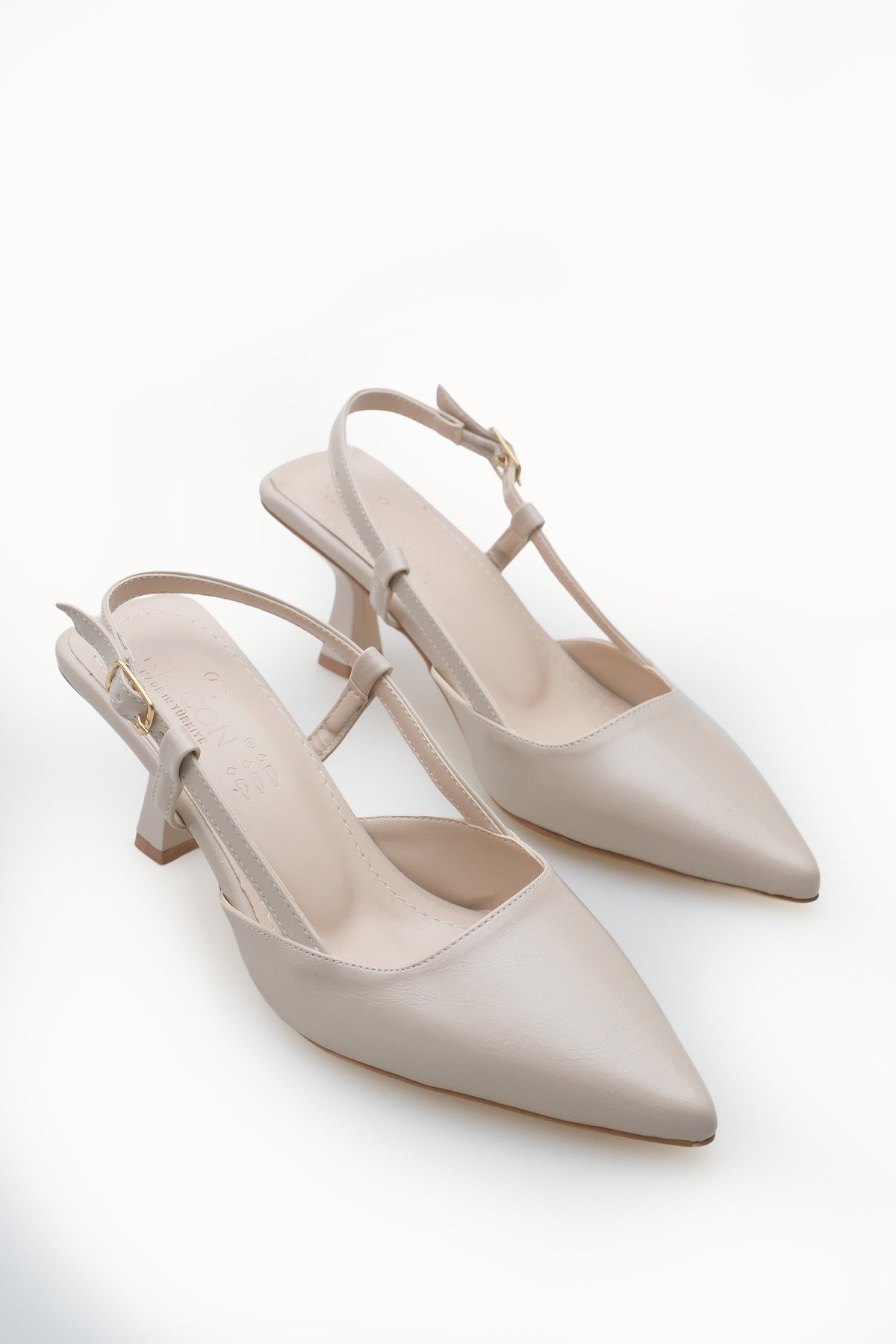 Riccon Evelniel Kadın Arkası Açık Sivri Burun Stiletto 001209 Ten Rustik