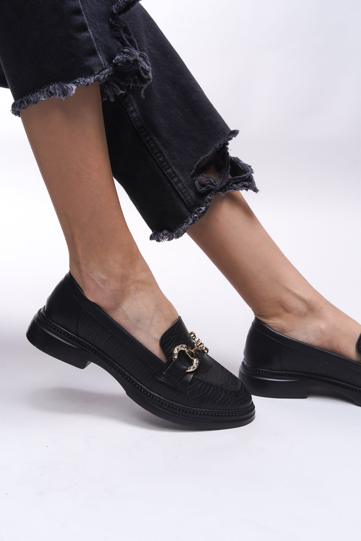 Riccon Jintheris Kadın Loafer 0012453 Siyah Cilt