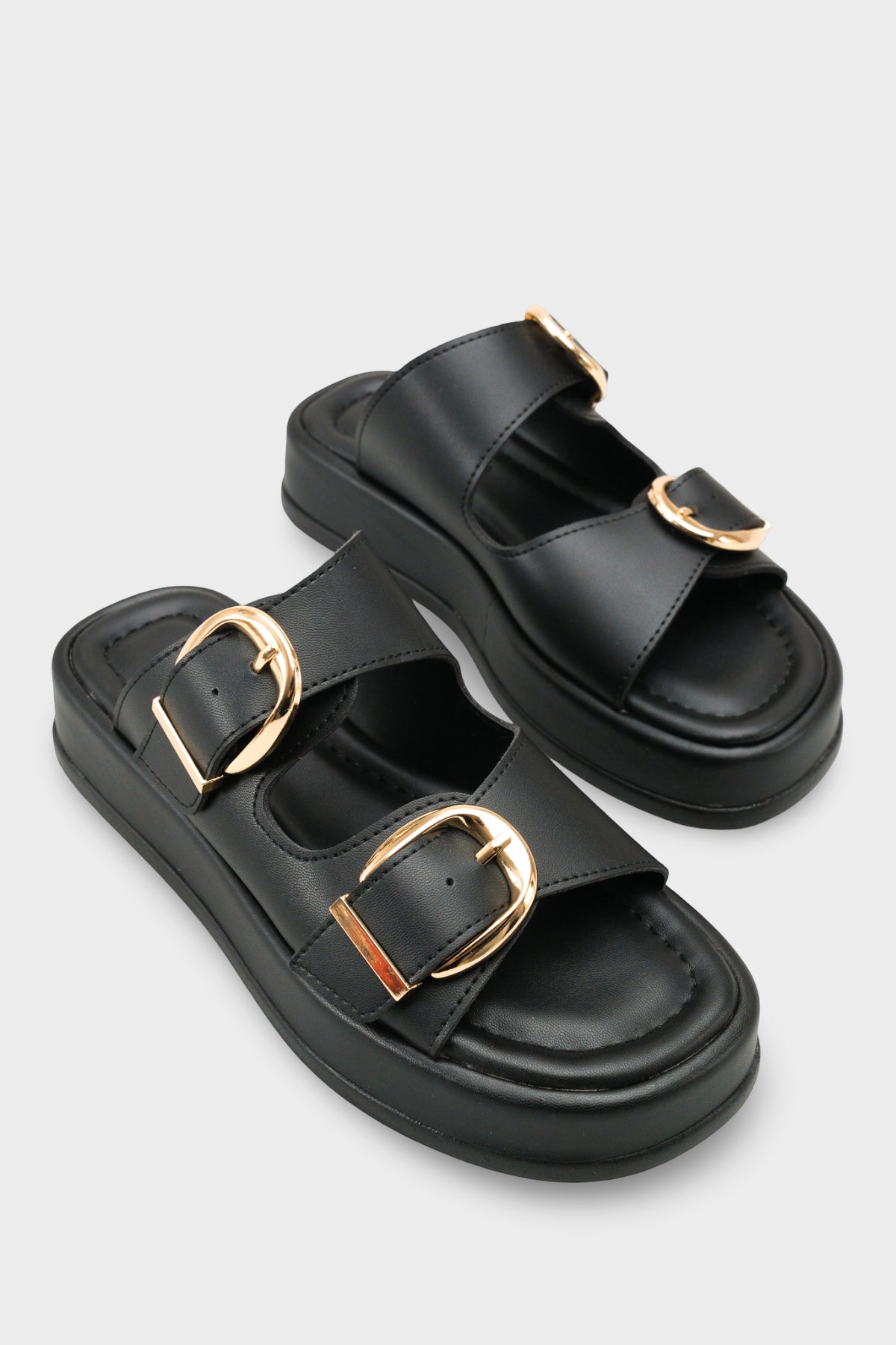 Riccon Kadın Çift Tokalı Terlik 0012683 Siyah Cilt