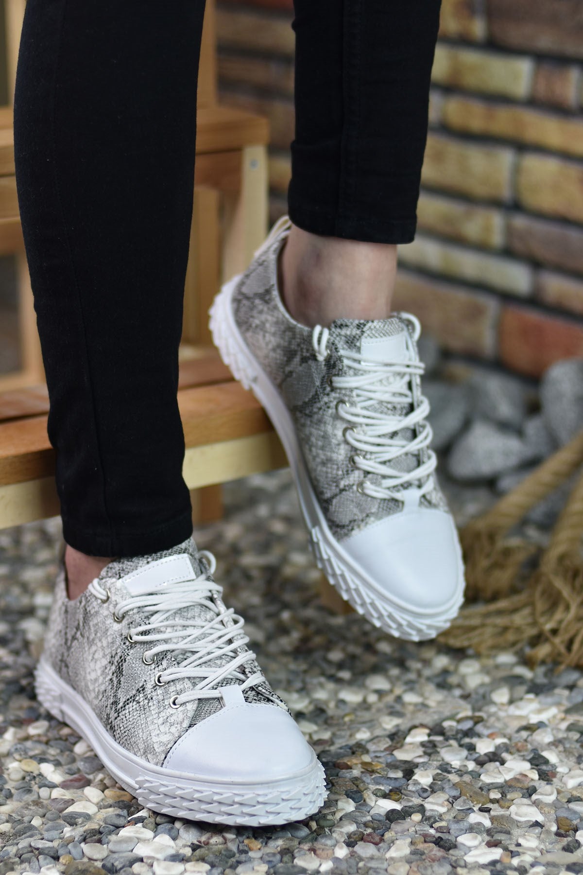 Riccon Erkek Sneaker 3D Baskılı Beyaz