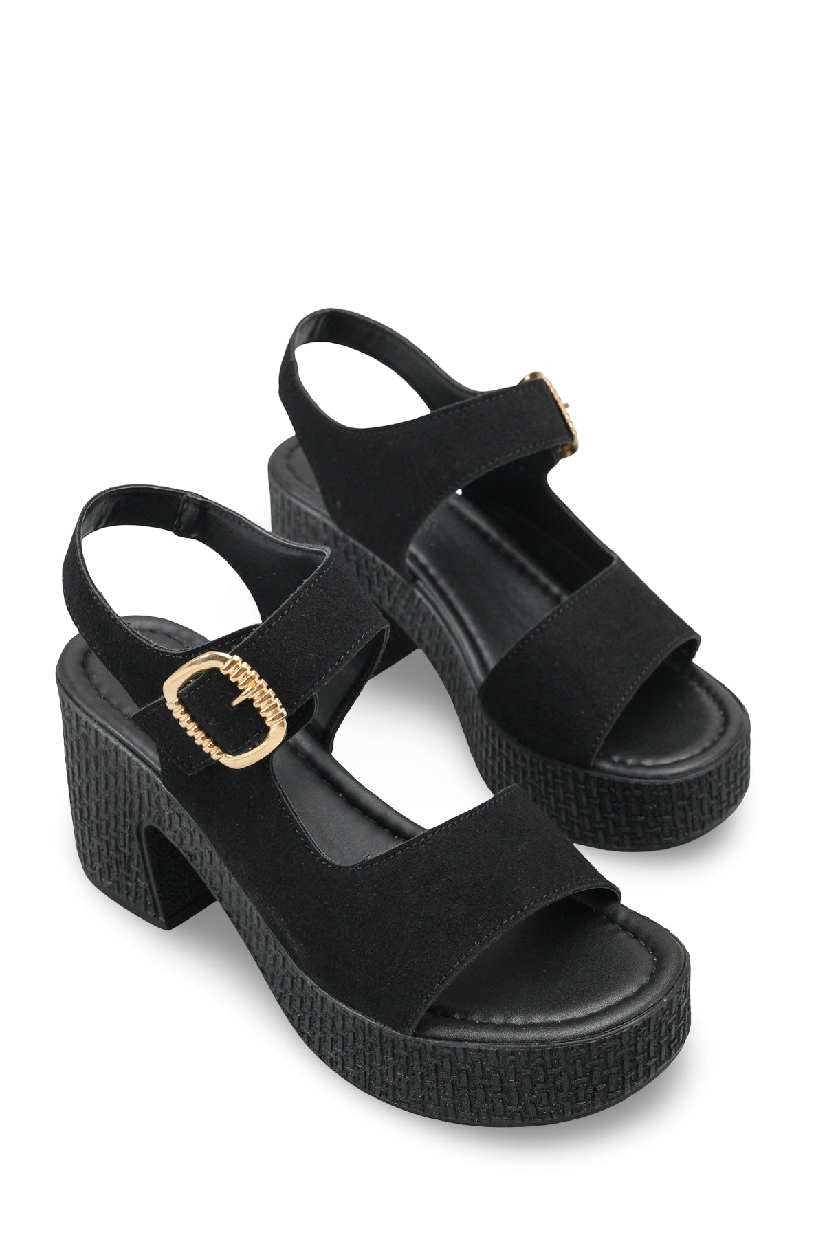 Riccon Kadın Topuklu Sandalet 0012704 Siyah Deri Dokulu