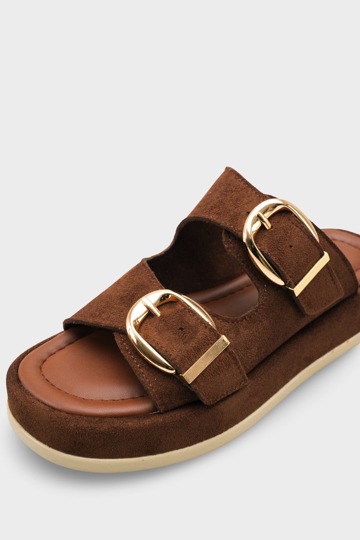 Riccon Kadın Çift Tokalı Terlik 0012683 Kahverengi Süet