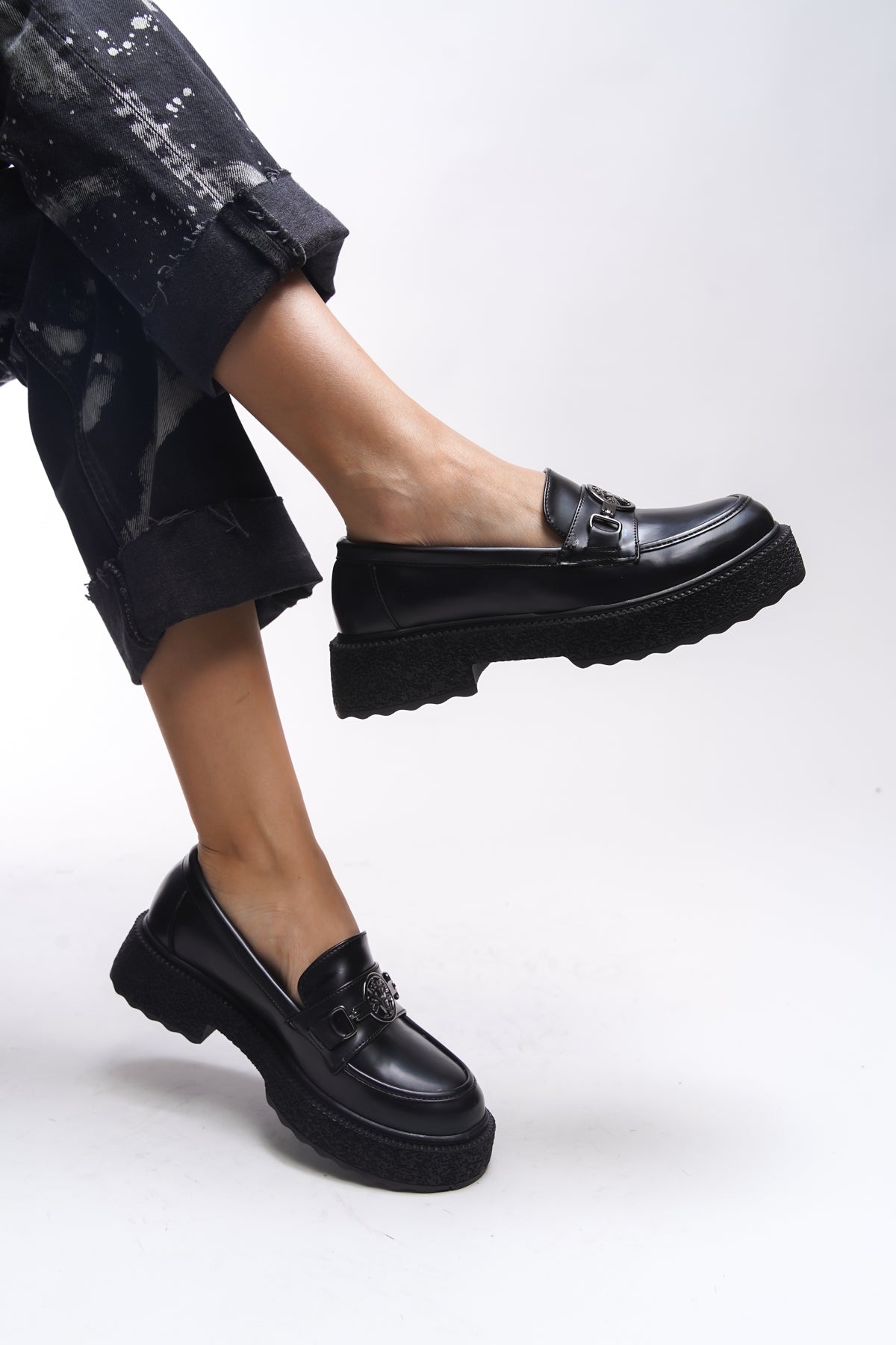 Riccon Iomrukh Kadın Loafer 00121912 Mat Siyah Rugan