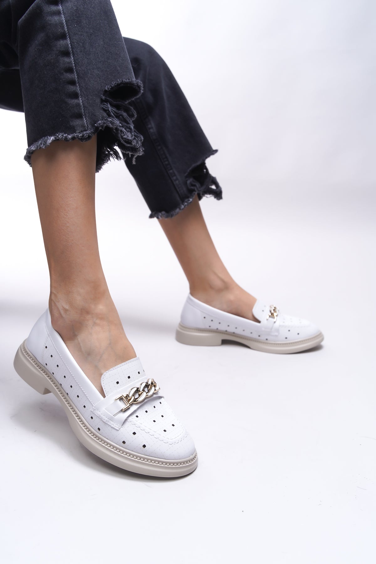 Riccon Jessimyra Kadın Loafer 0012454 Beyaz Cilt