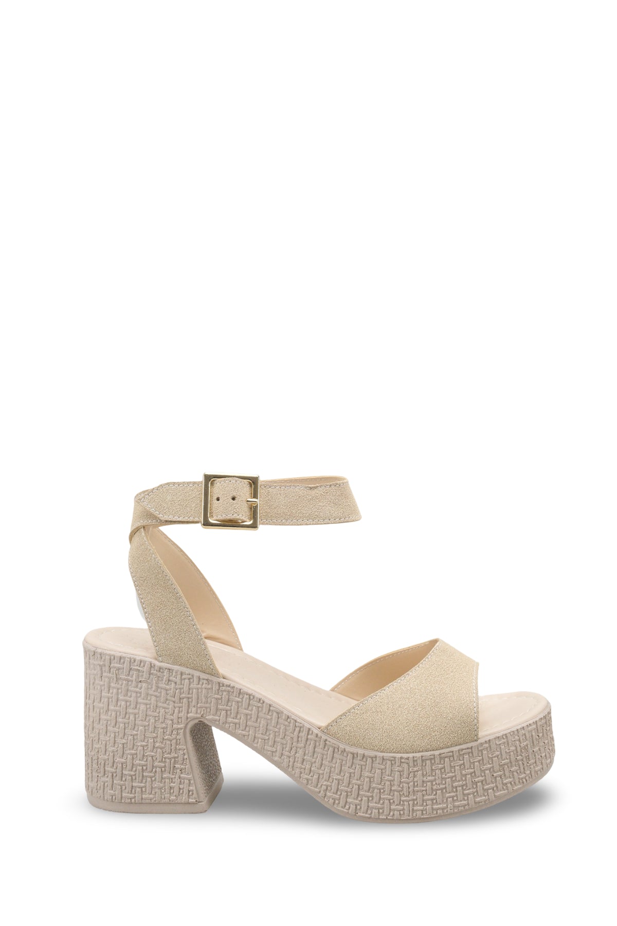 Riccon Kadın Topuklu Sandalet 0012705 Bej Deri Dokulu
