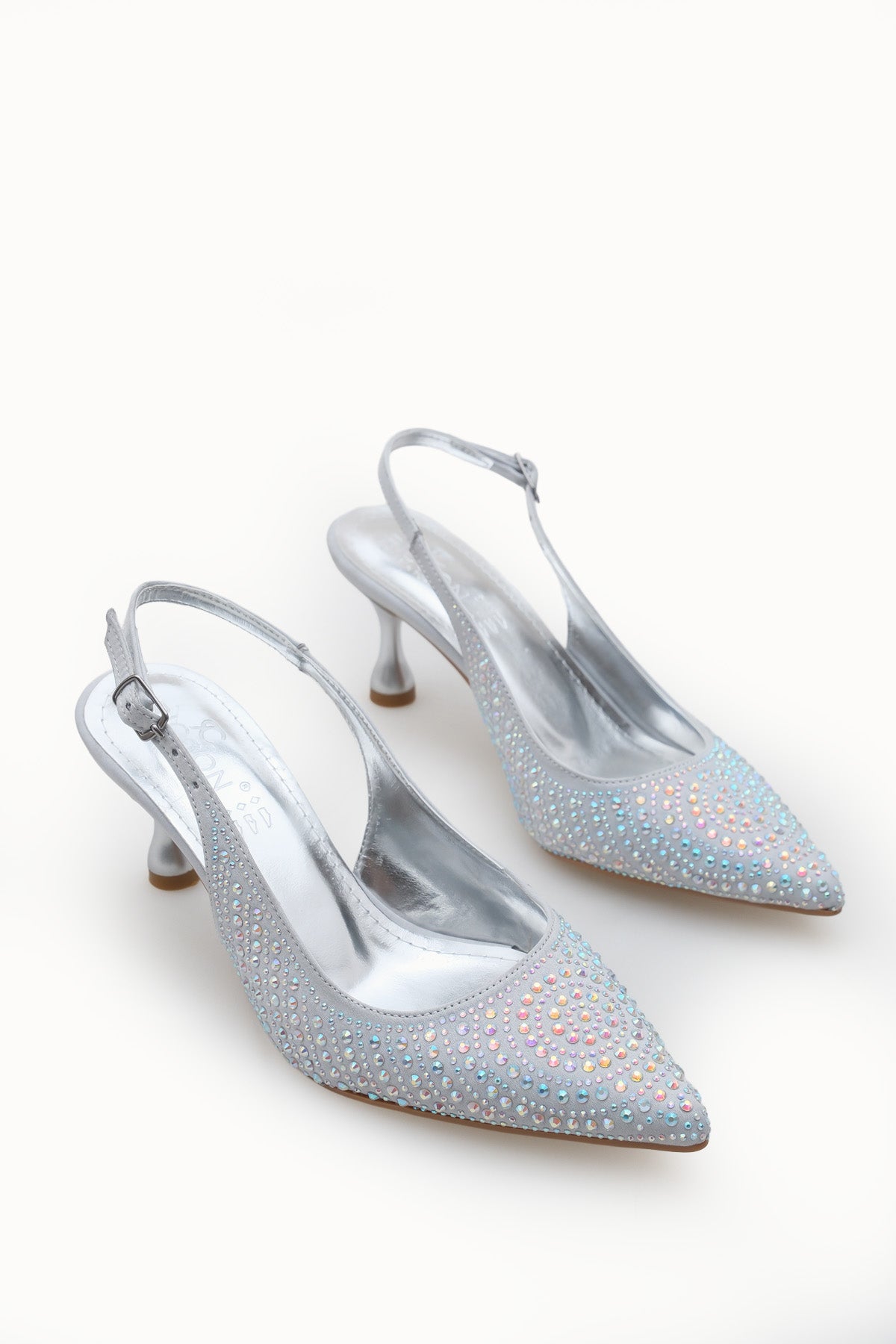 Riccon Kadın Sivri Burunlu Arkası Açık İnce Topuklu Ayakkabı 0012550 Gümüş Gümüş