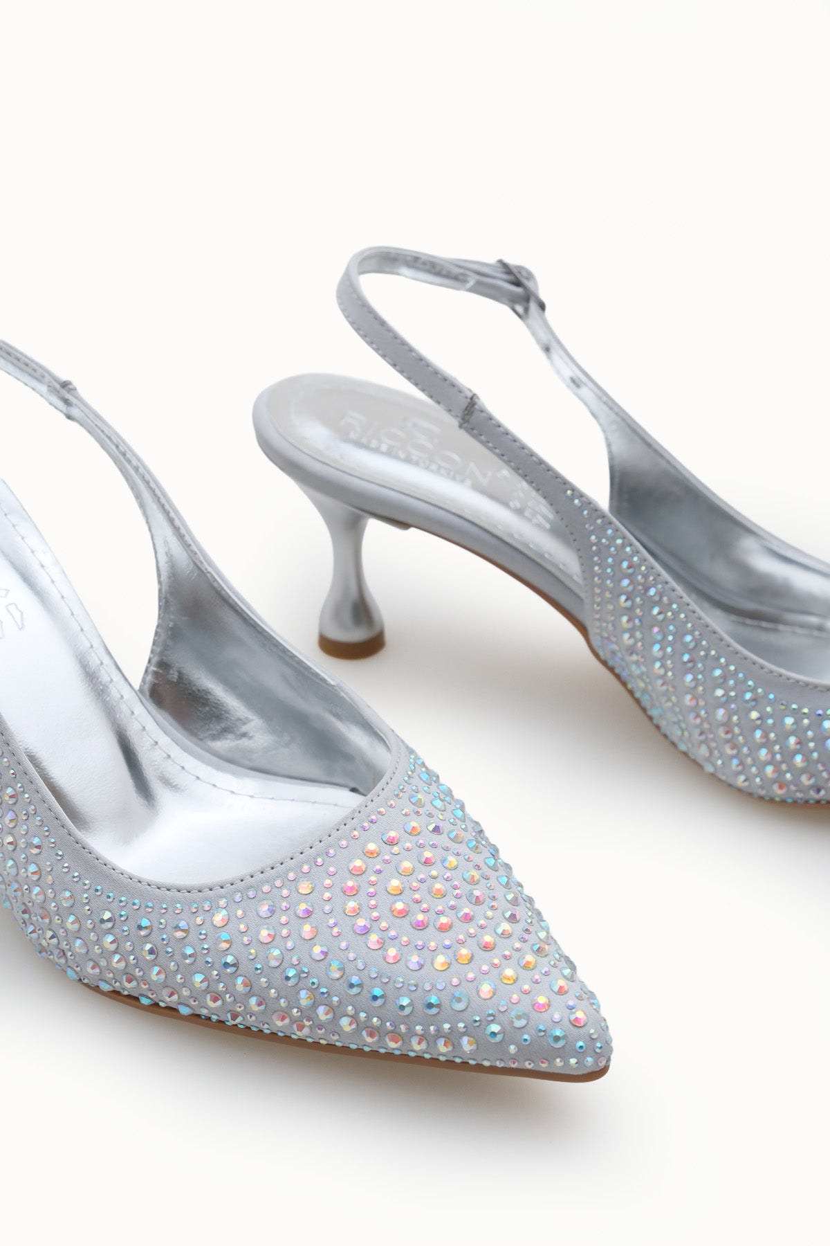 Riccon Kadın Sivri Burunlu Arkası Açık İnce Topuklu Ayakkabı 0012550 Gümüş Gümüş