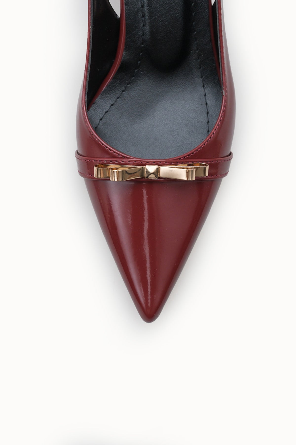 Riccon Kadın Sivri Burunlu Arkası Açık İnce Topuklu Ayakkabı 0012205 Bordo Rugan