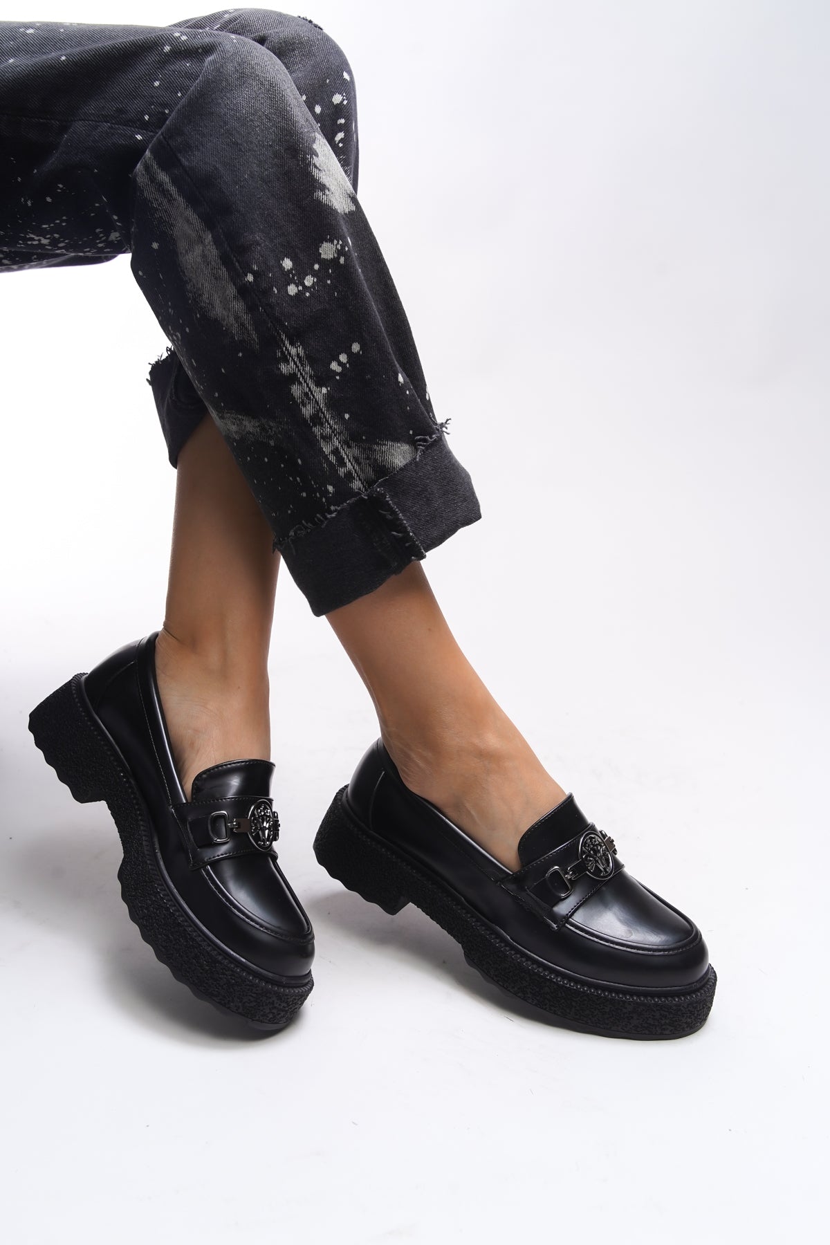 Riccon Iomrukh Kadın Loafer 00121912 Mat Siyah Rugan