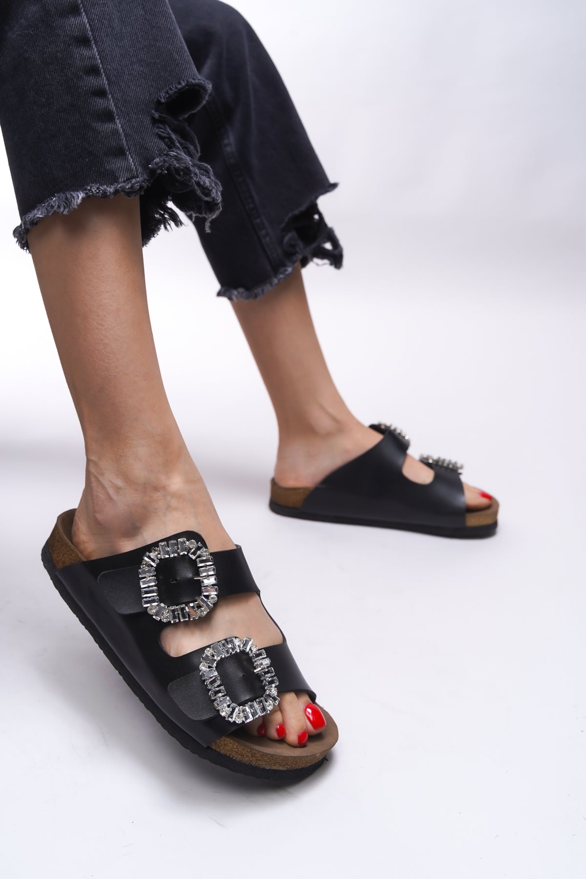 Riccon Mahcerys Kadın Taşlı Çift Tokalı Terlik 0012555