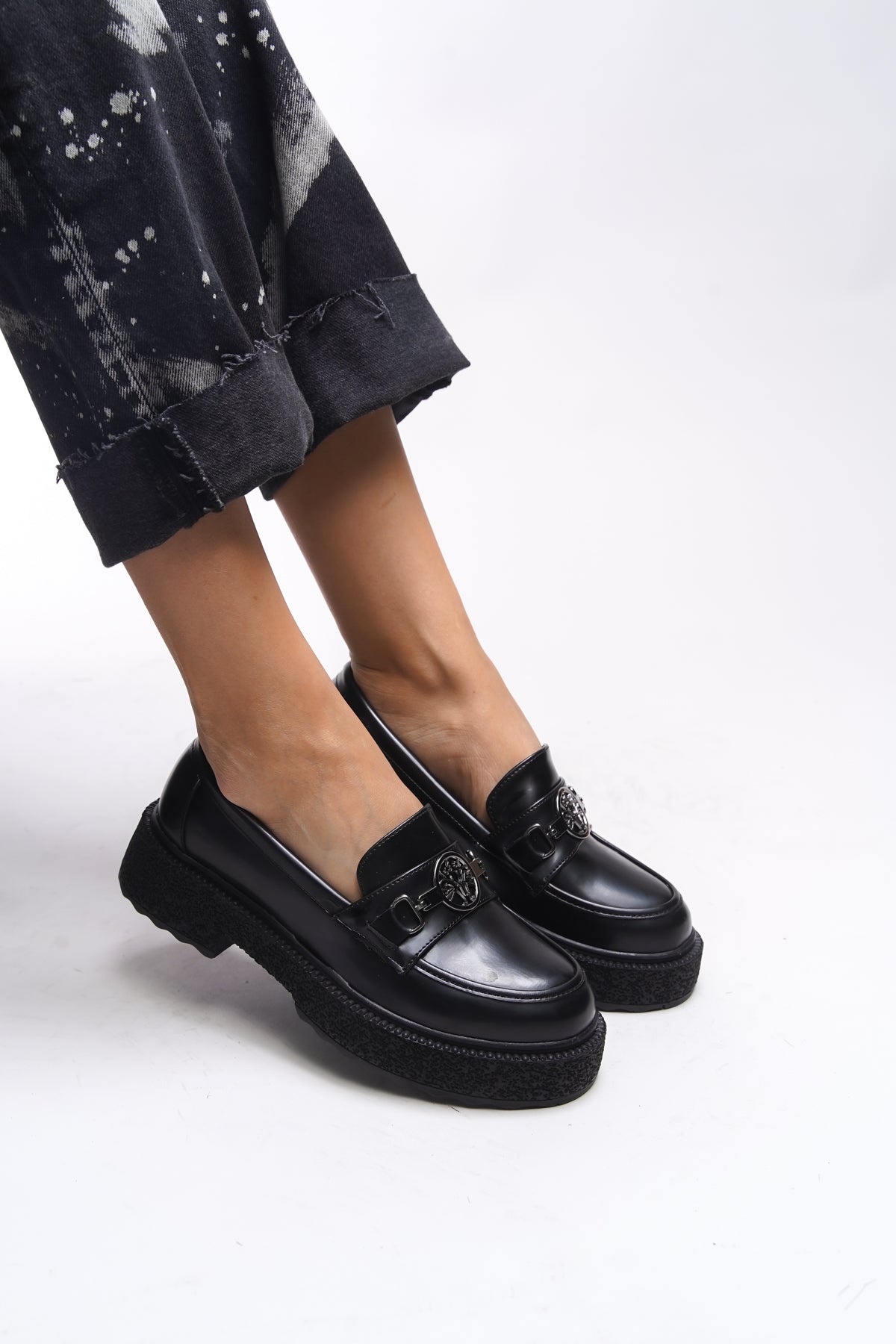 Riccon Iomrukh Kadın Loafer 00121912 Mat Siyah Rugan