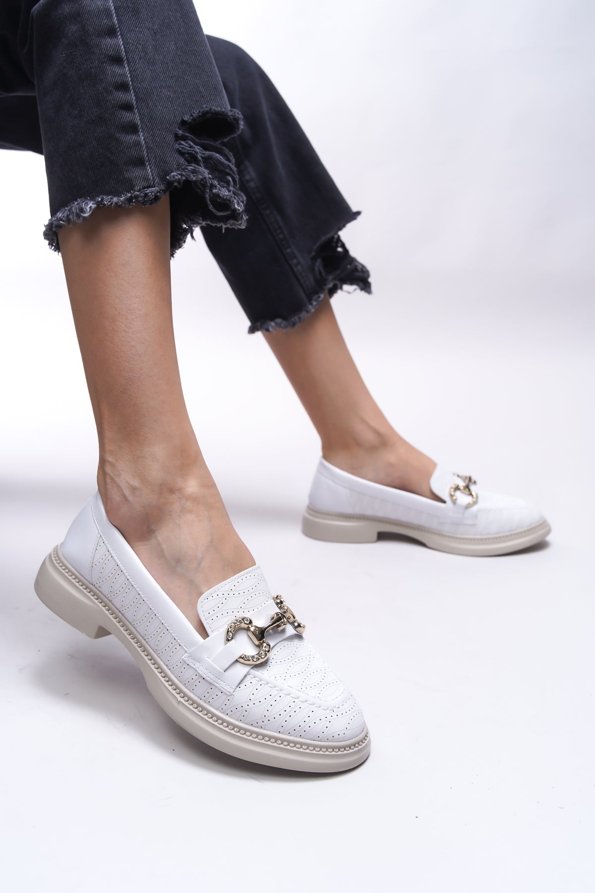 Riccon Jintheris Kadın Loafer 0012453 Beyaz Cilt