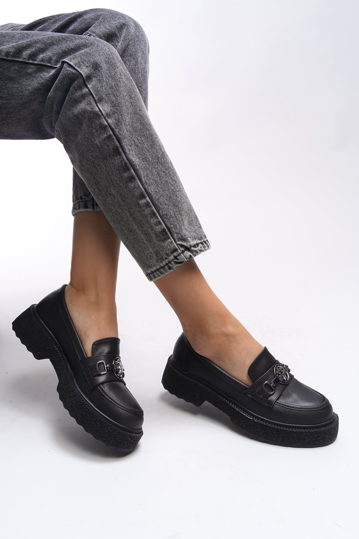 Riccon Iomrukh Kadın Loafer 00121912 Siyah Cilt