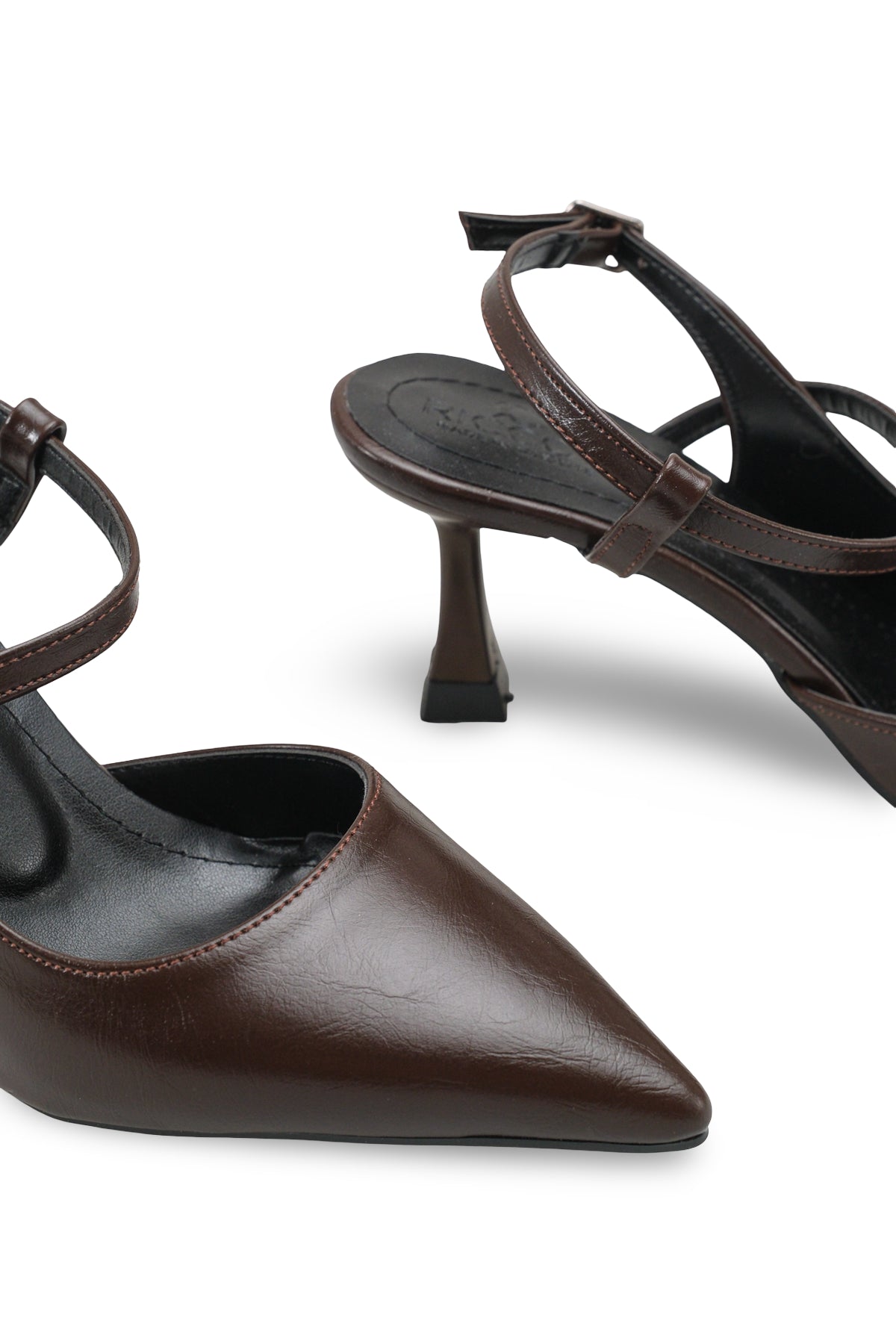 Riccon Kadın Sivri Burunlu Arkası Açık İnce Topuklu Ayakkabı 0012710 Kahverengi Rustik